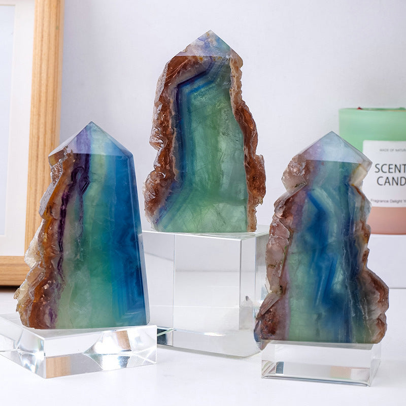 Green fluorite single-pointed crystal tower column