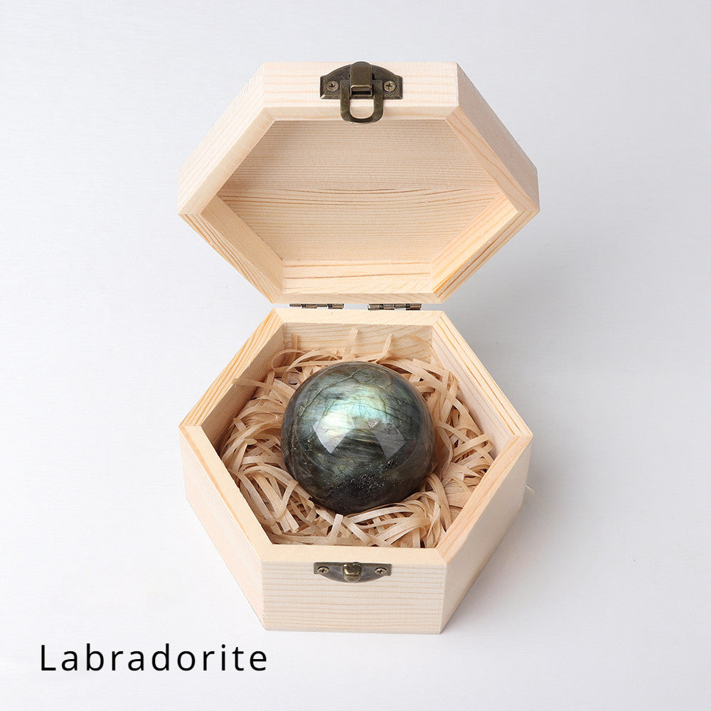 Crystal  polished crystal ball wooden box gift box