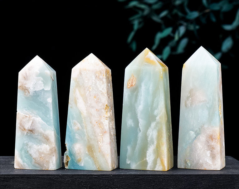 Rock crystal sky blue Amazonite  quadrangular column