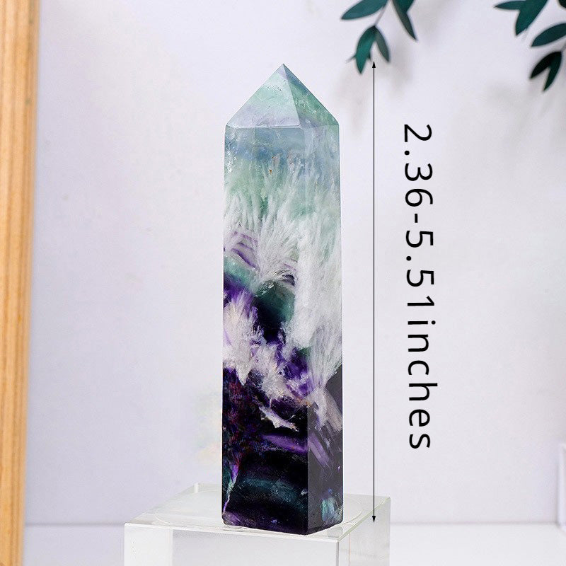 Crystal feather fluorite single pointed tetrahedral pillar