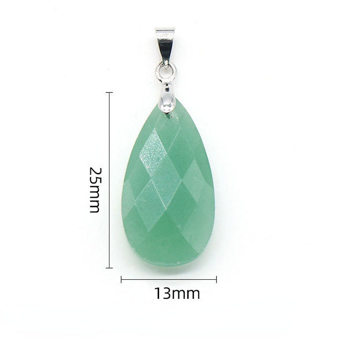 Natural Crystal Water Drop Faced Cut Pendant Necklace