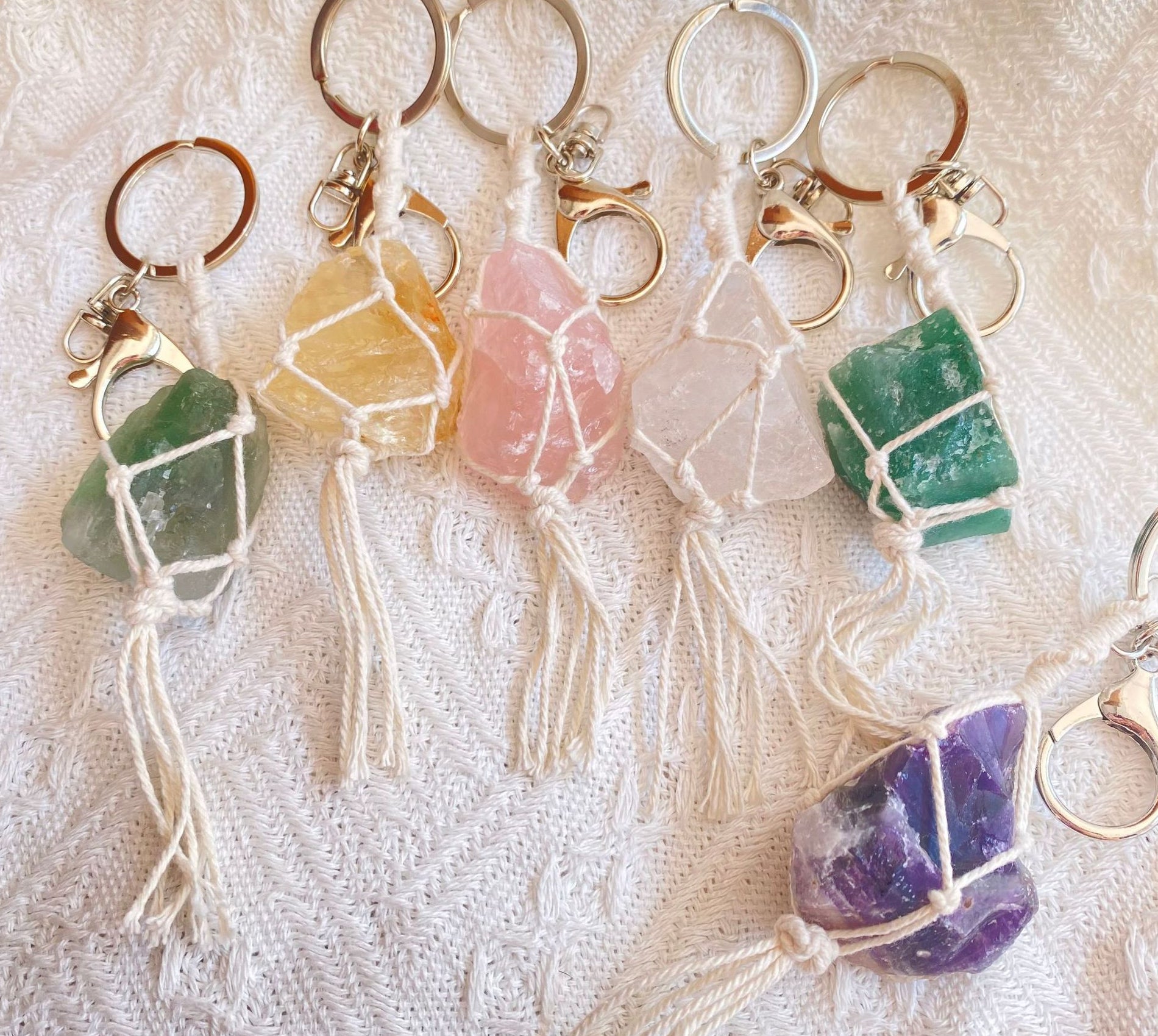 Natural Crystal Stone Key Chain Hand-Woven