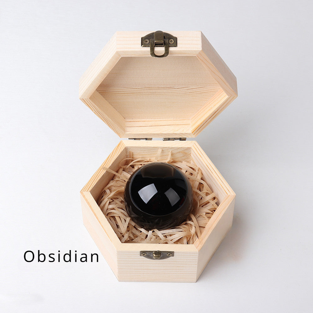 Crystal  polished crystal ball wooden box gift box