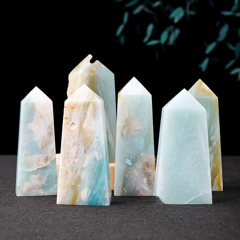 Rock crystal sky blue Amazonite  quadrangular column