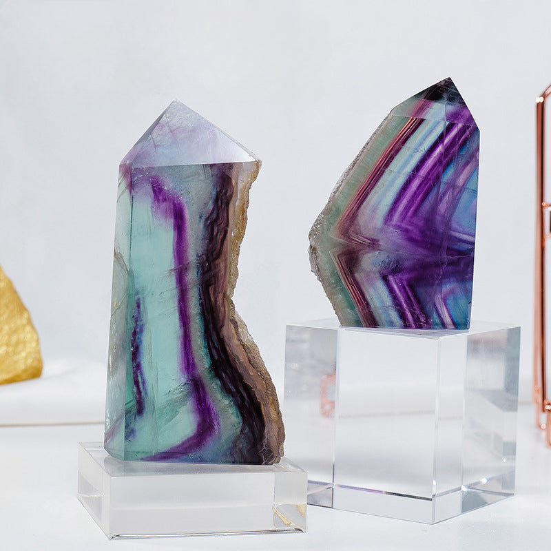 Purple green blue rainbow fluorite crystal tower pillar