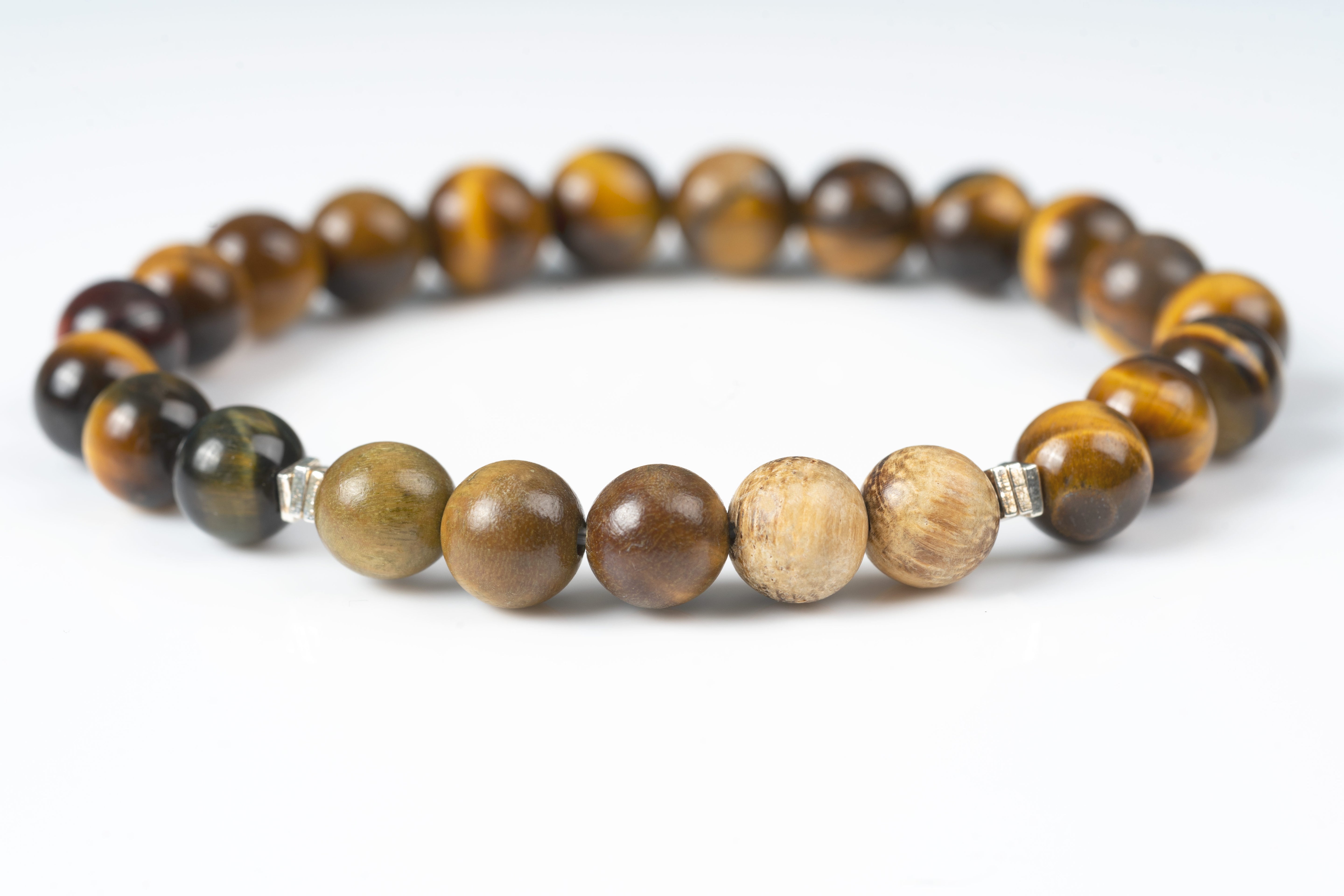 Tiger eye & Sandwood Sterling silver  bracelet