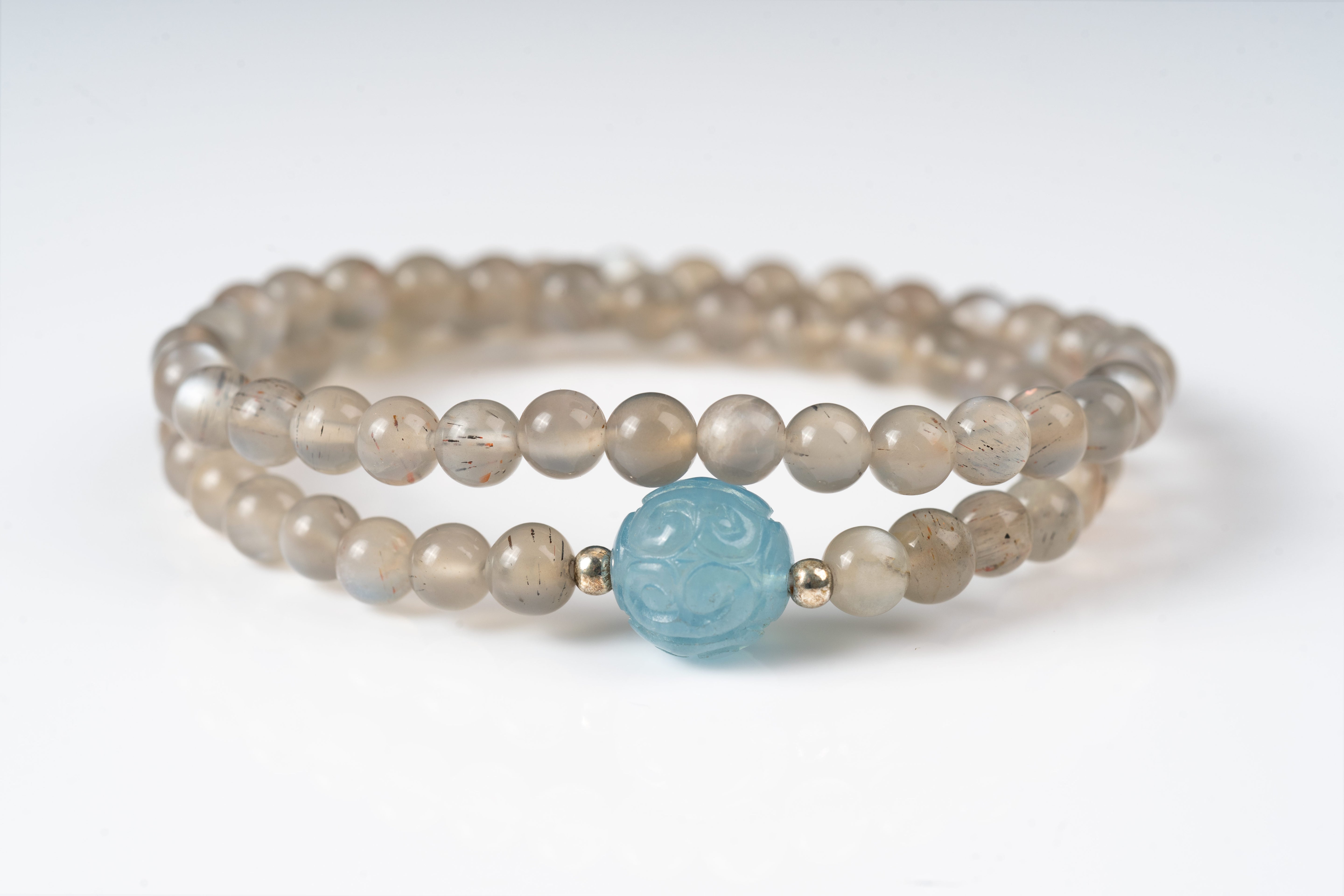 Aquamarine & sliver moonstone Sterling silver bracelet