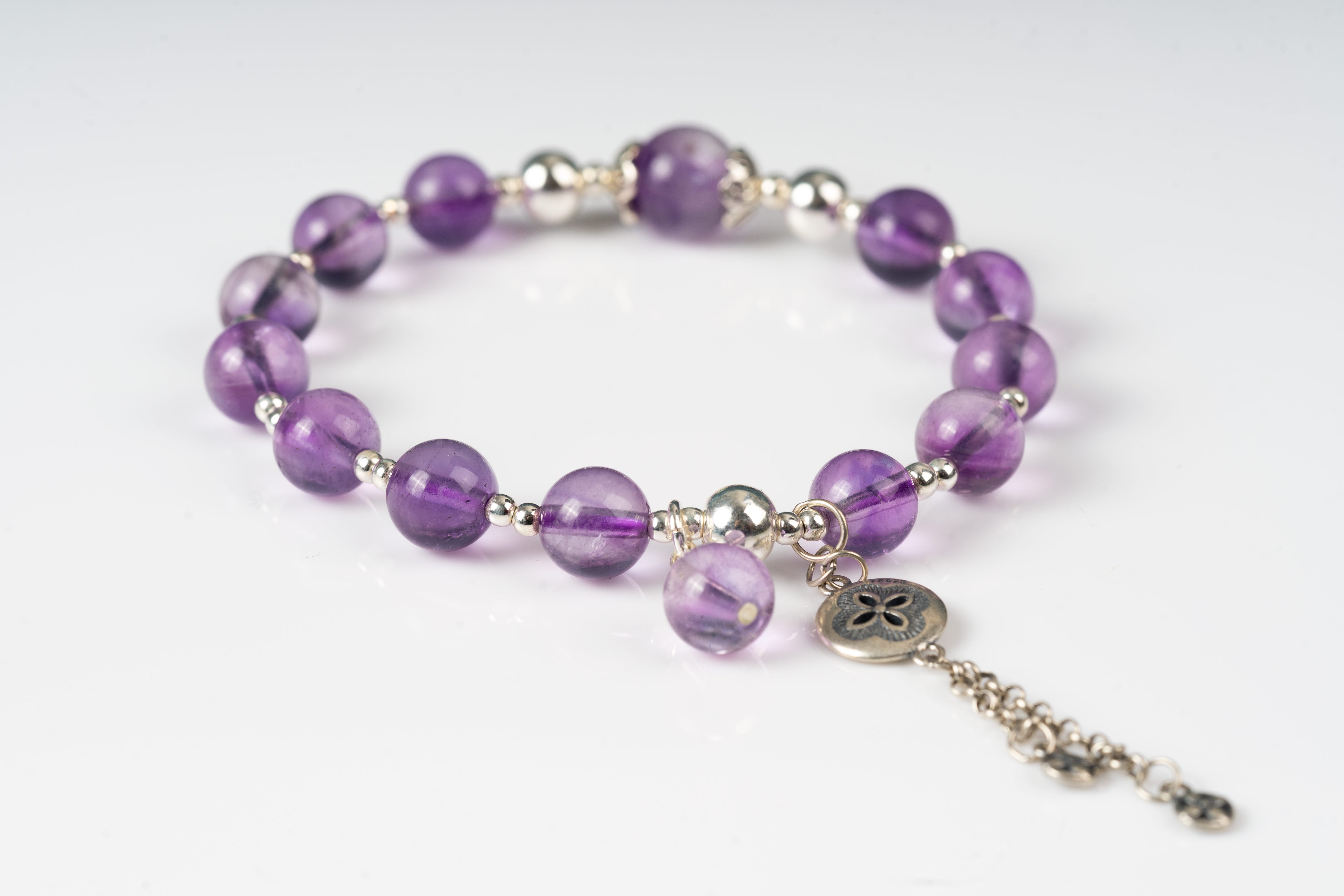 Amethyst & super seven Sterling silver bracelet