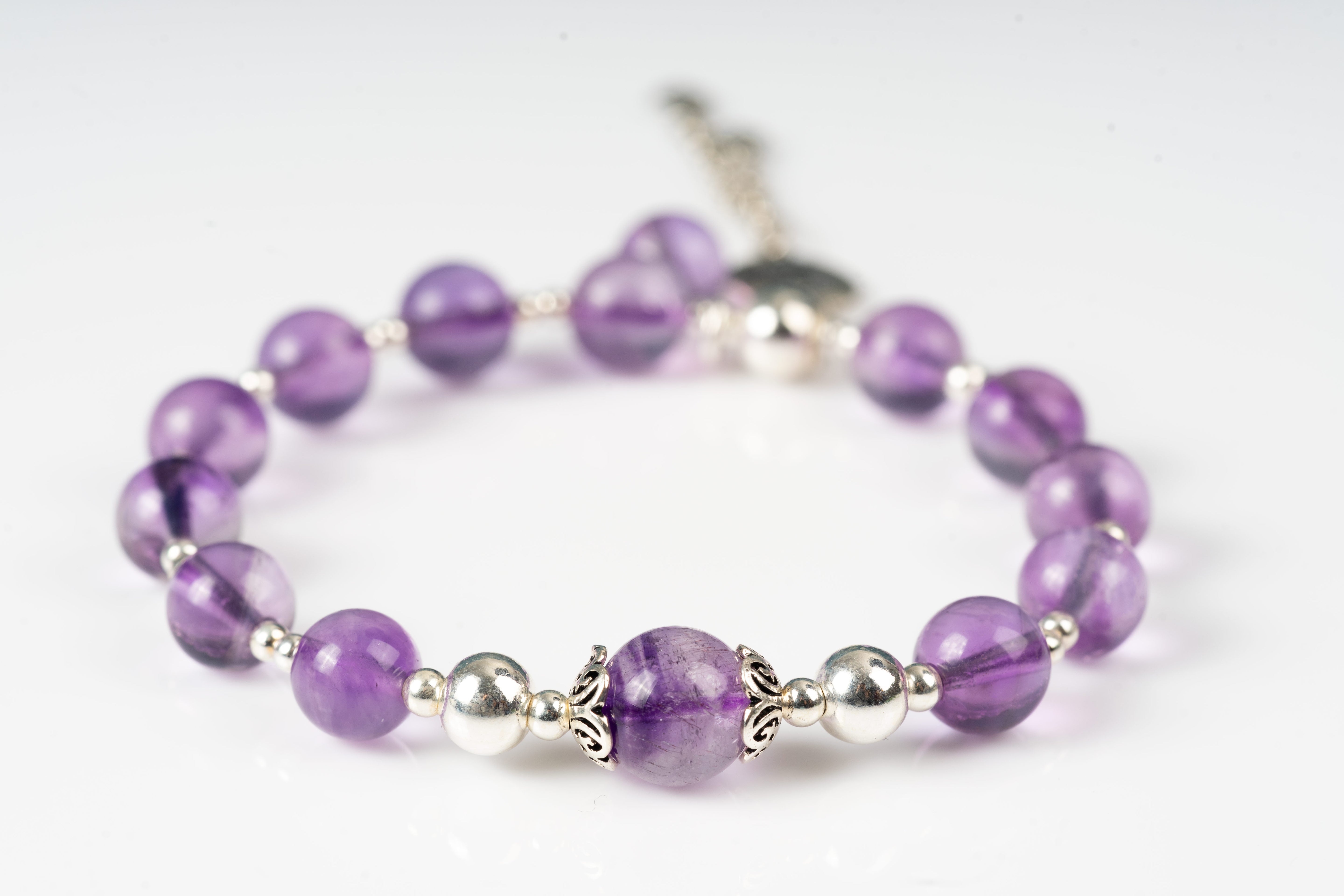 Amethyst & super seven Sterling silver bracelet