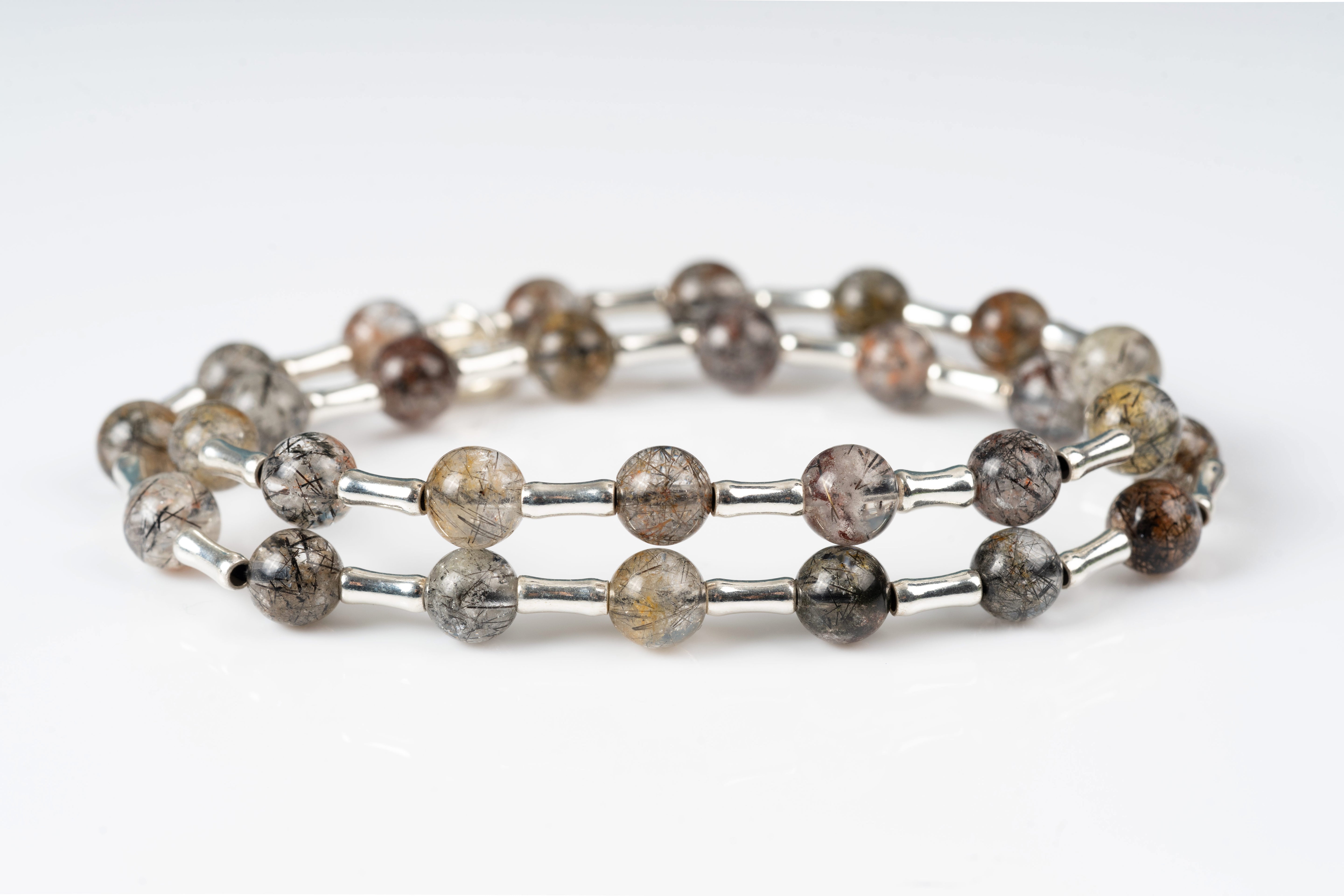 Tourmaline in garden quartz Sterling silver bracelet