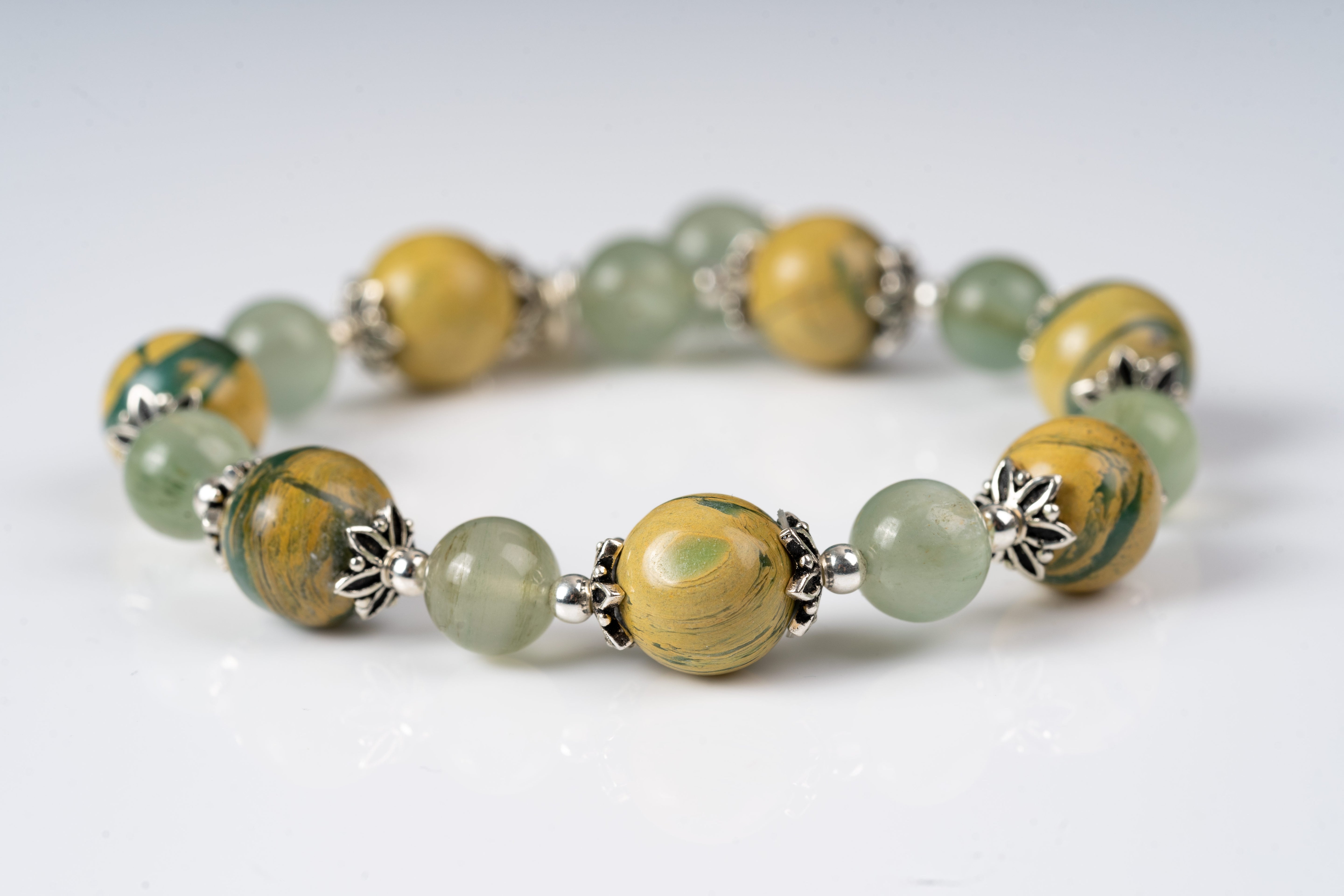 Jade jasper & green moonstone sterling silver bracelet