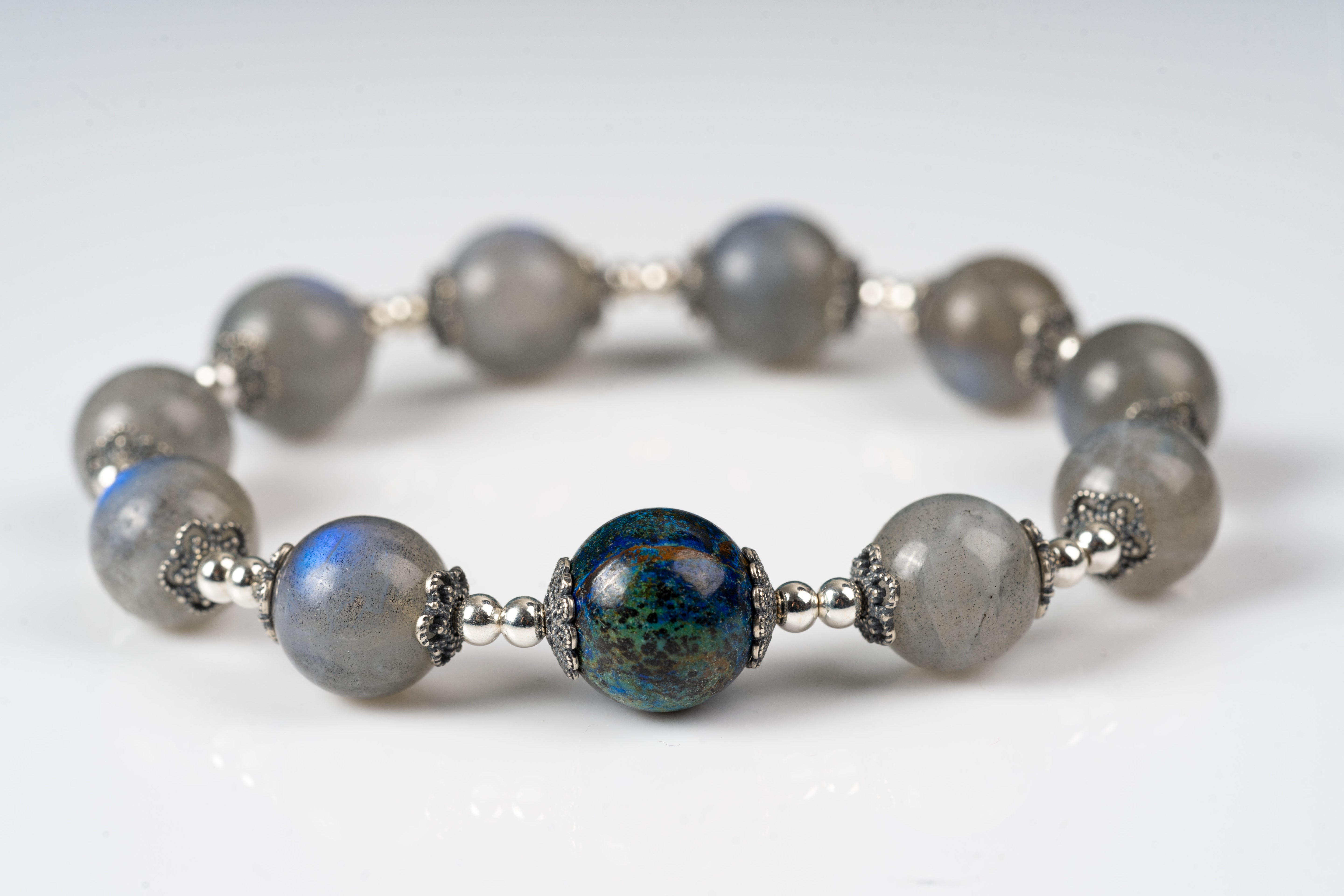 Phoenix Torquise & Grey Moonstone Sterling silver bracelet