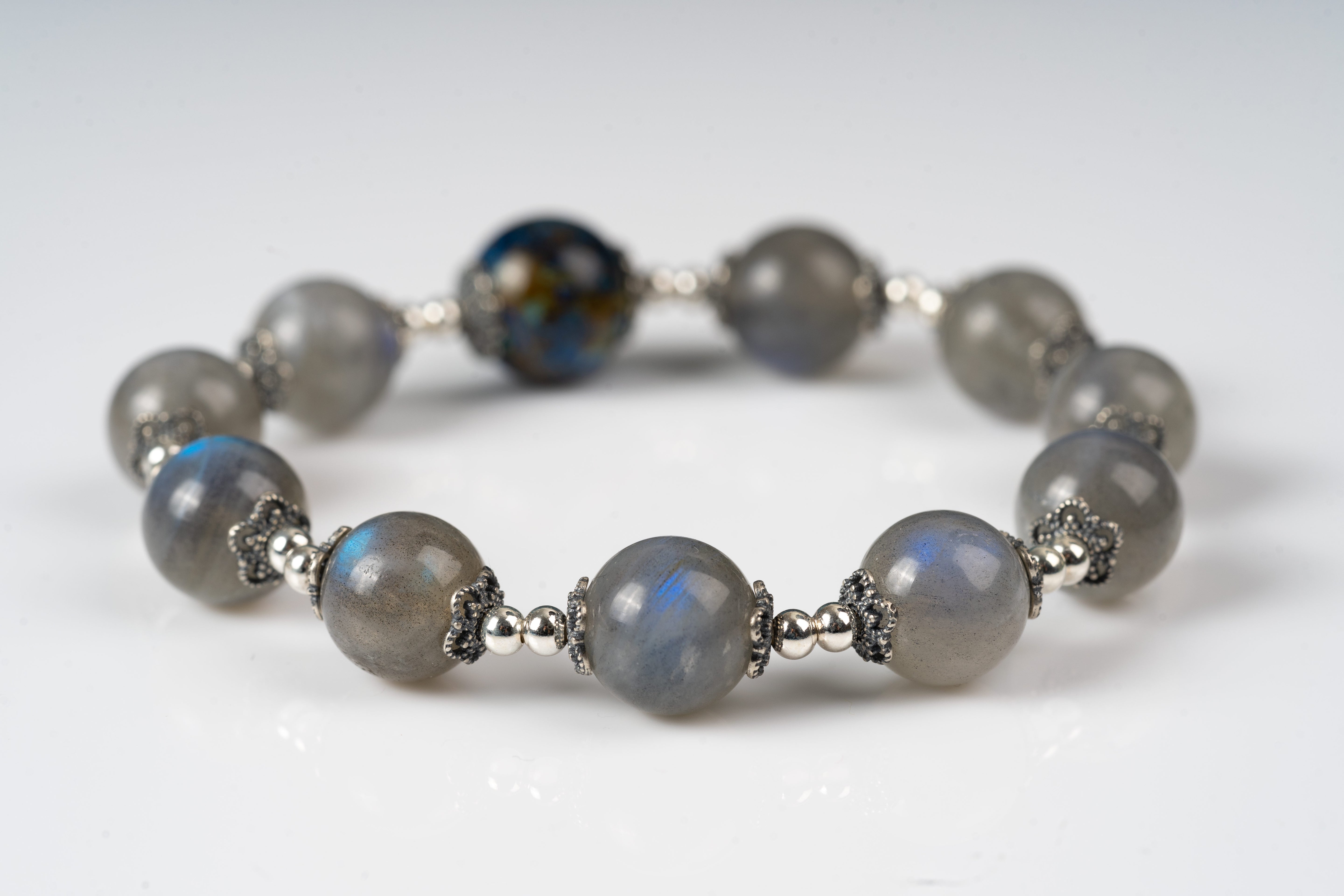 Phoenix Torquise & Grey Moonstone Sterling silver bracelet