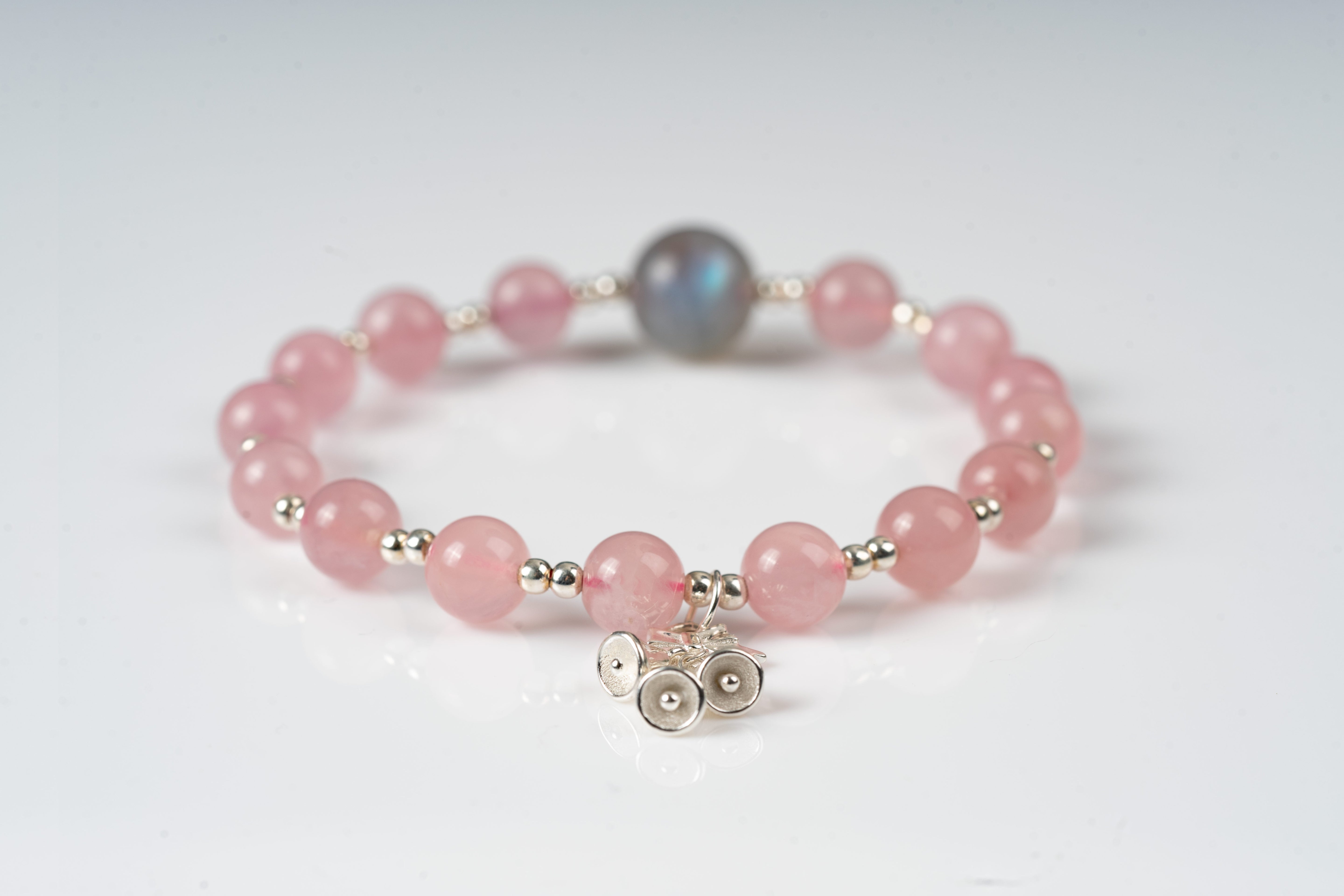 Rose Quartz & Moonstone  Sterling silver bracelet