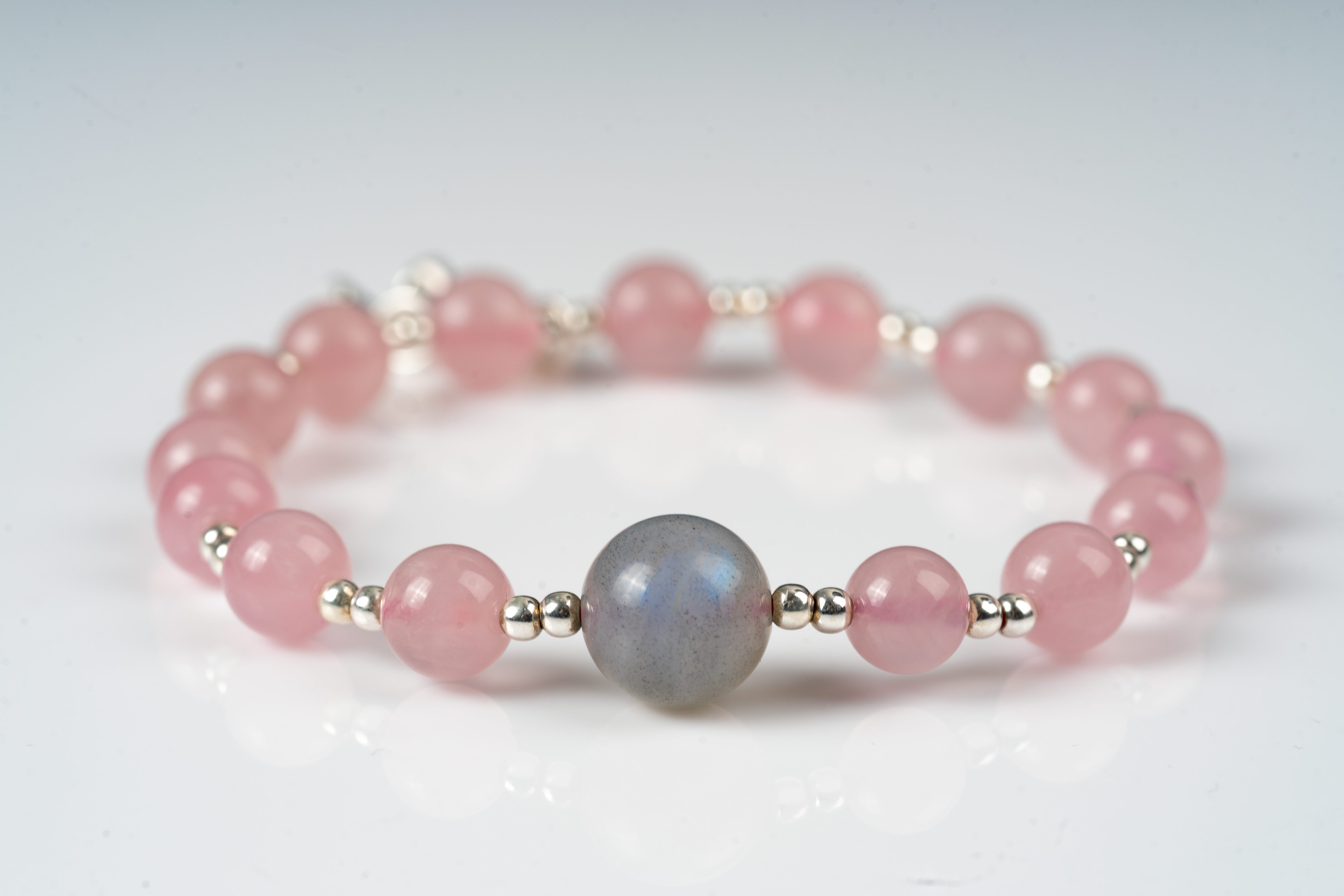 Rose Quartz & Moonstone  Sterling silver bracelet