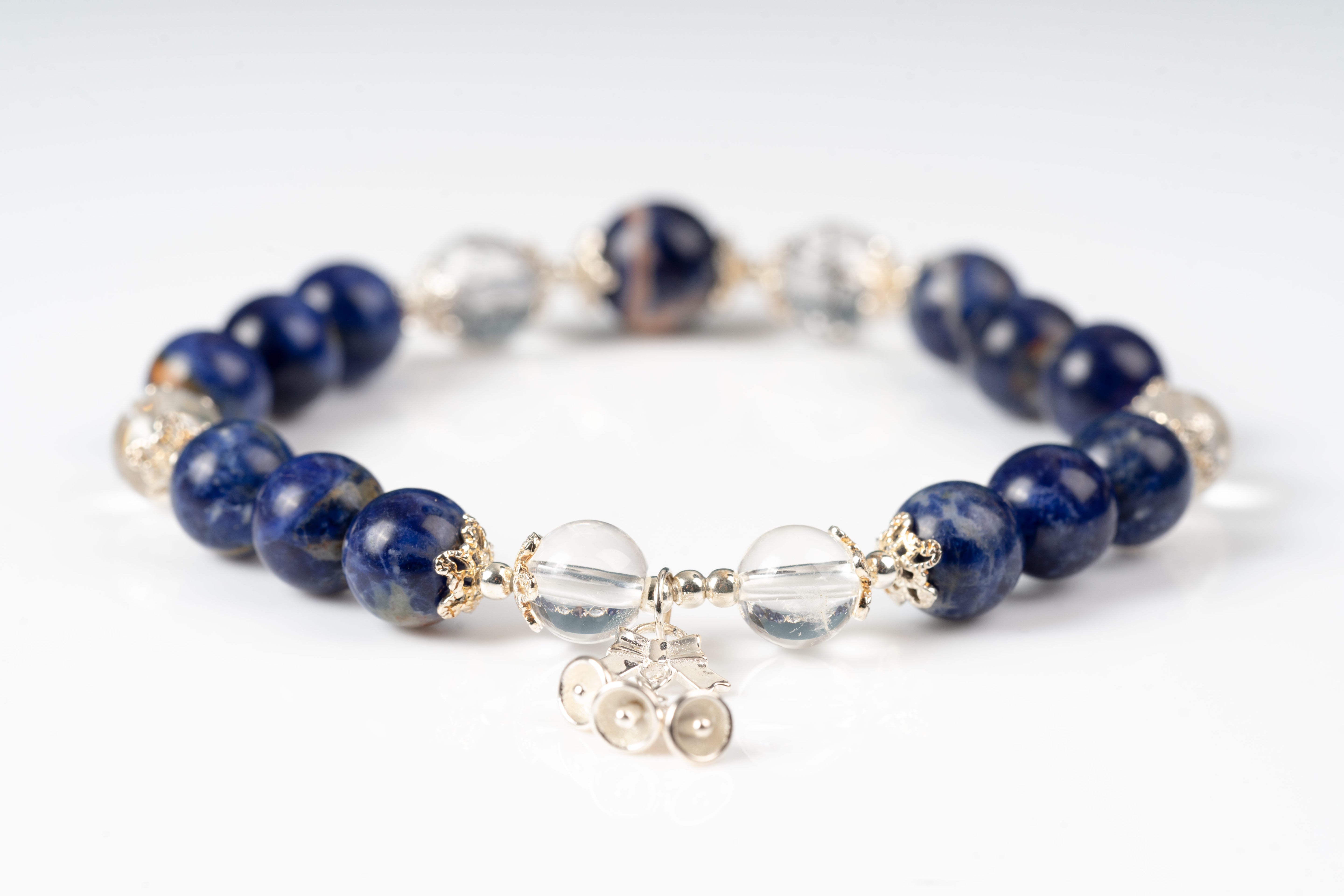 sodalite & clear quartz Sterling silver bracelet