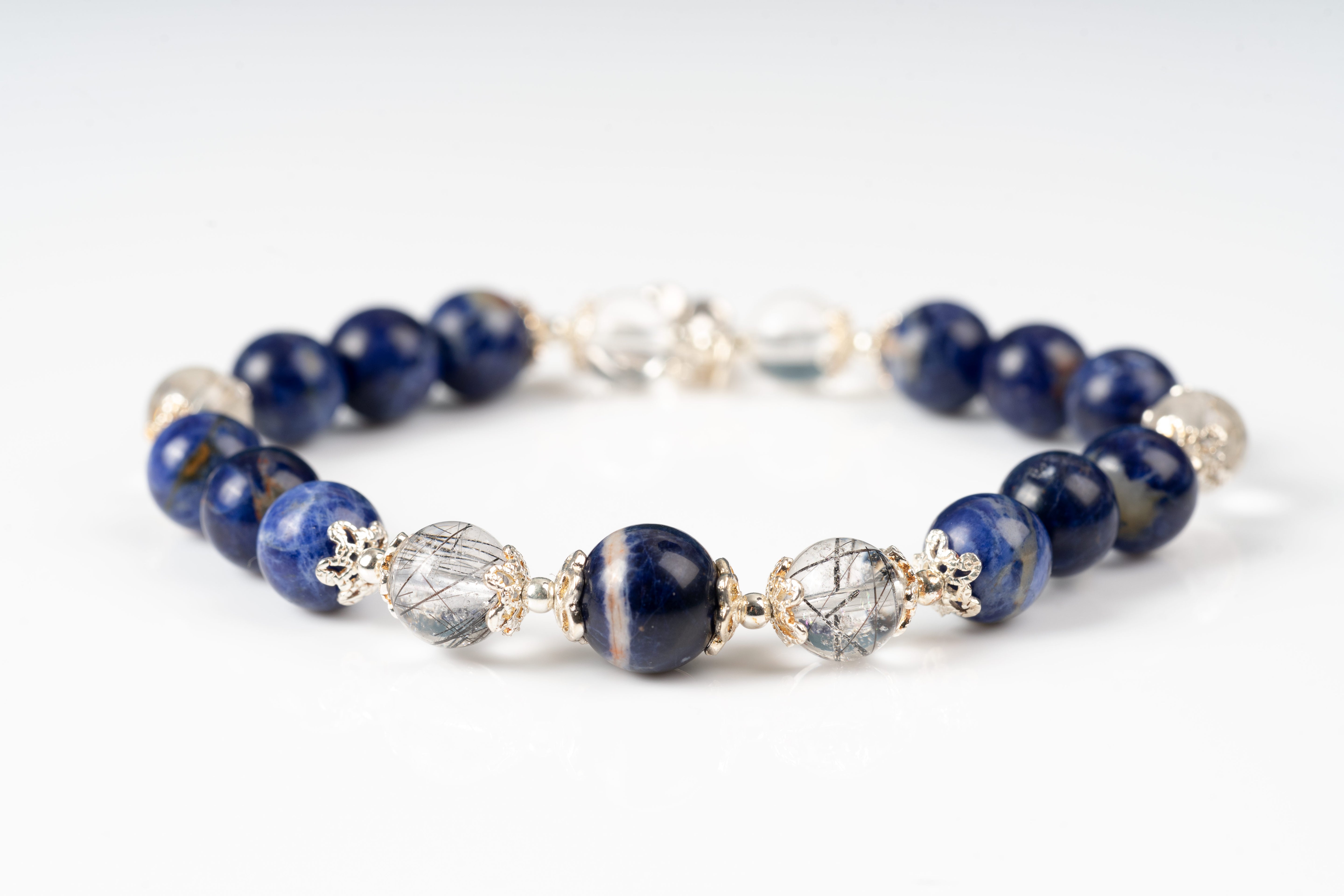 sodalite & clear quartz Sterling silver bracelet