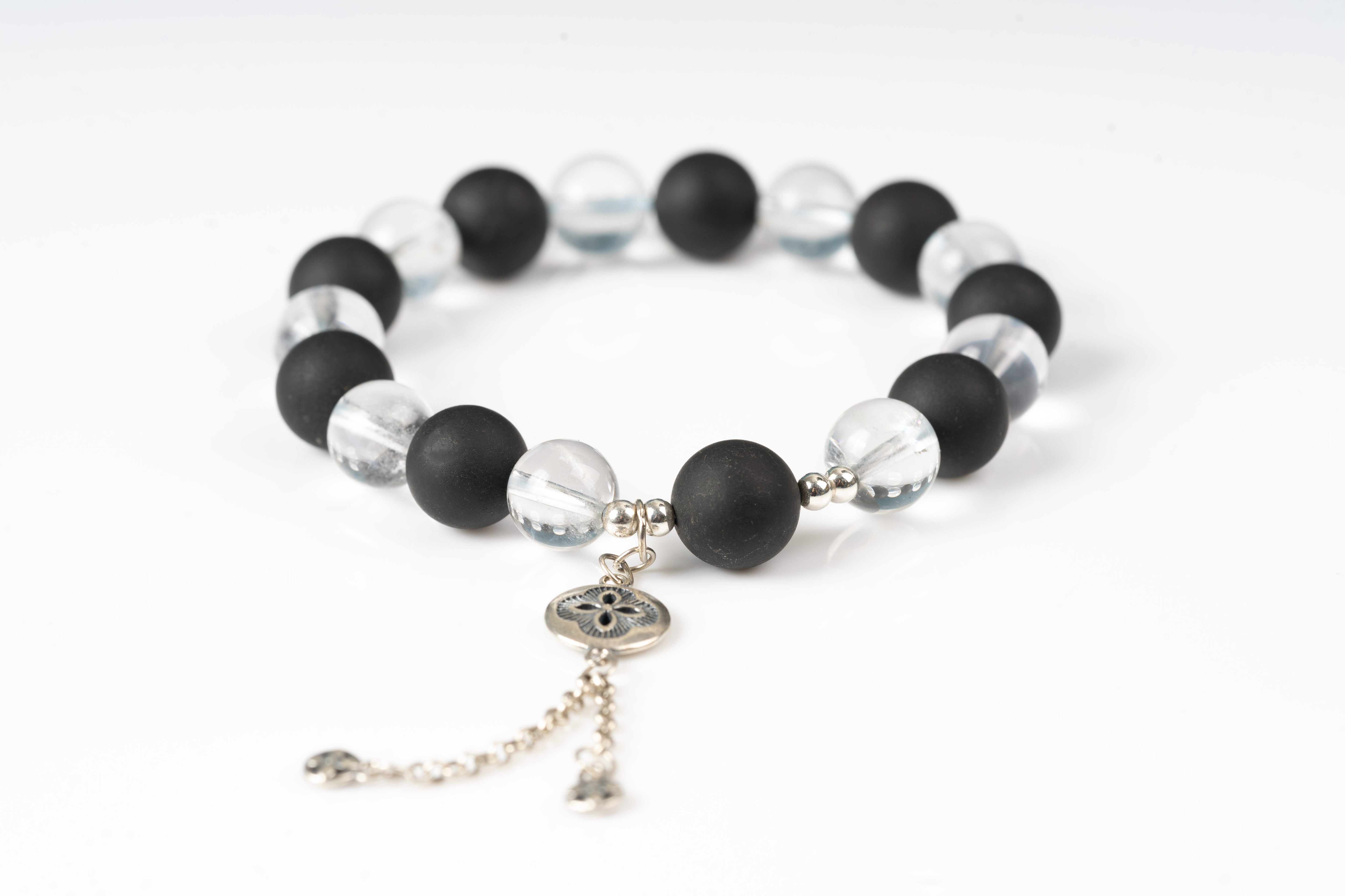 Clear quartz & shungite sterling silver bracelet