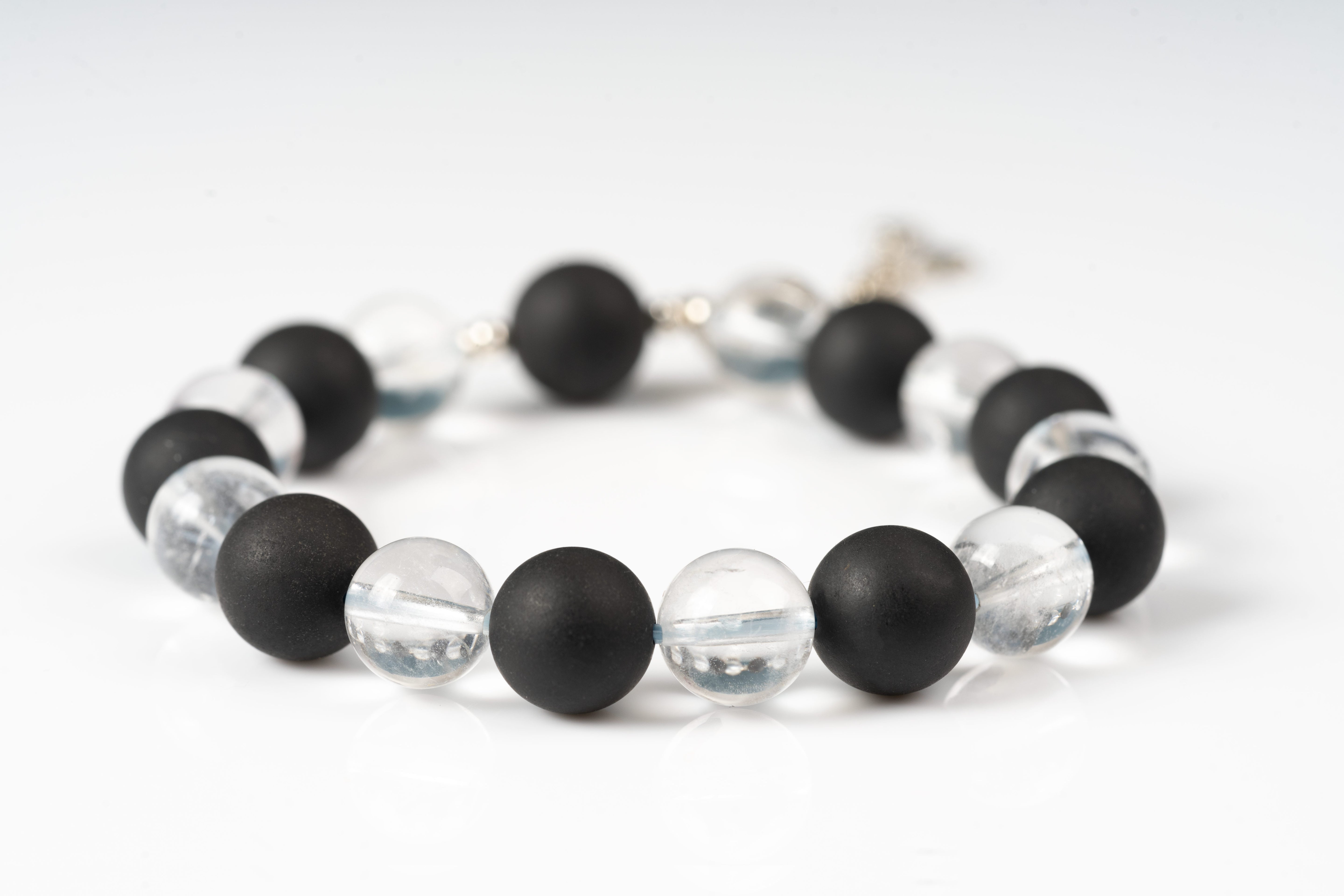 Clear quartz & shungite sterling silver bracelet