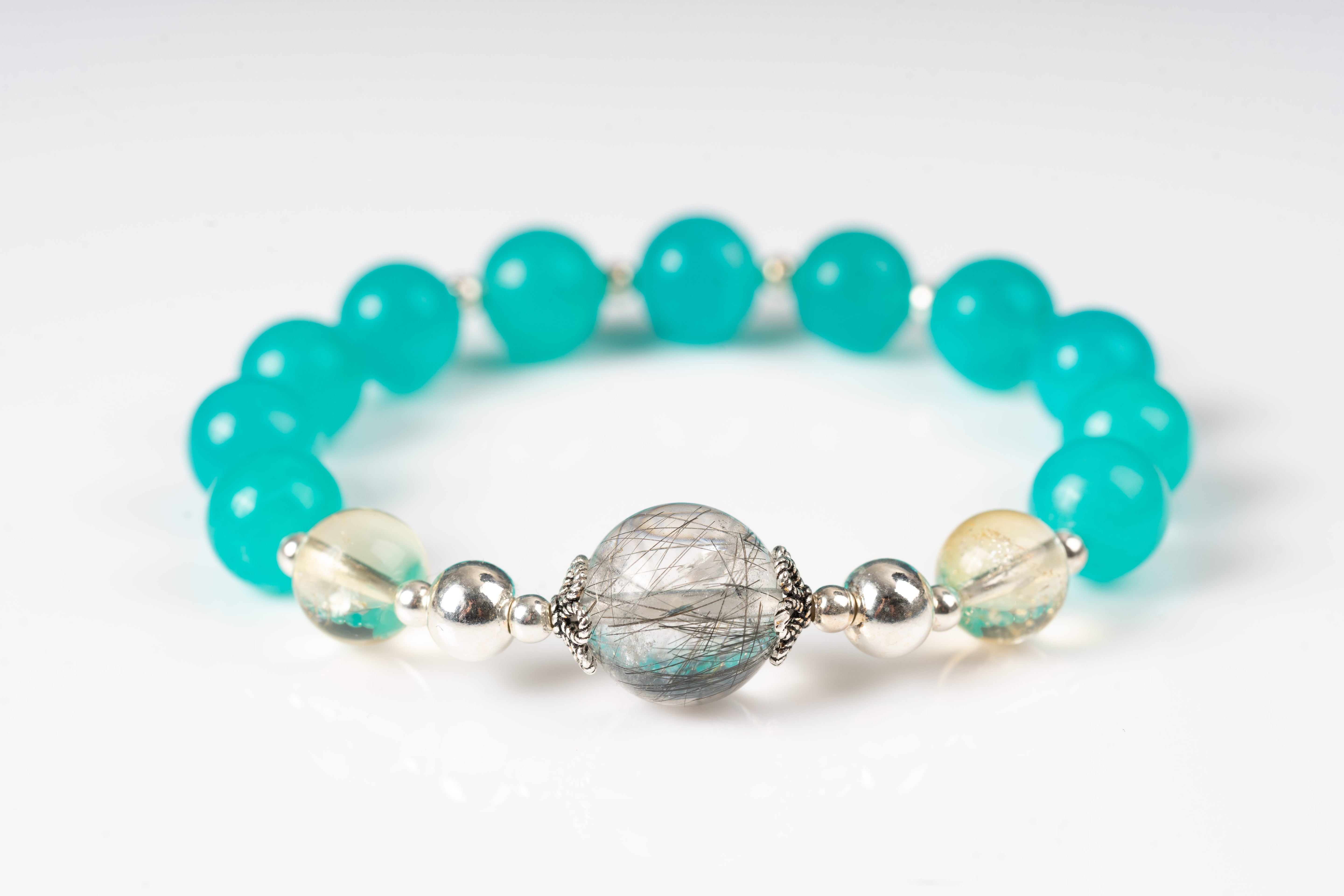 Amazonite & black tourmaline sterling silver bracelet