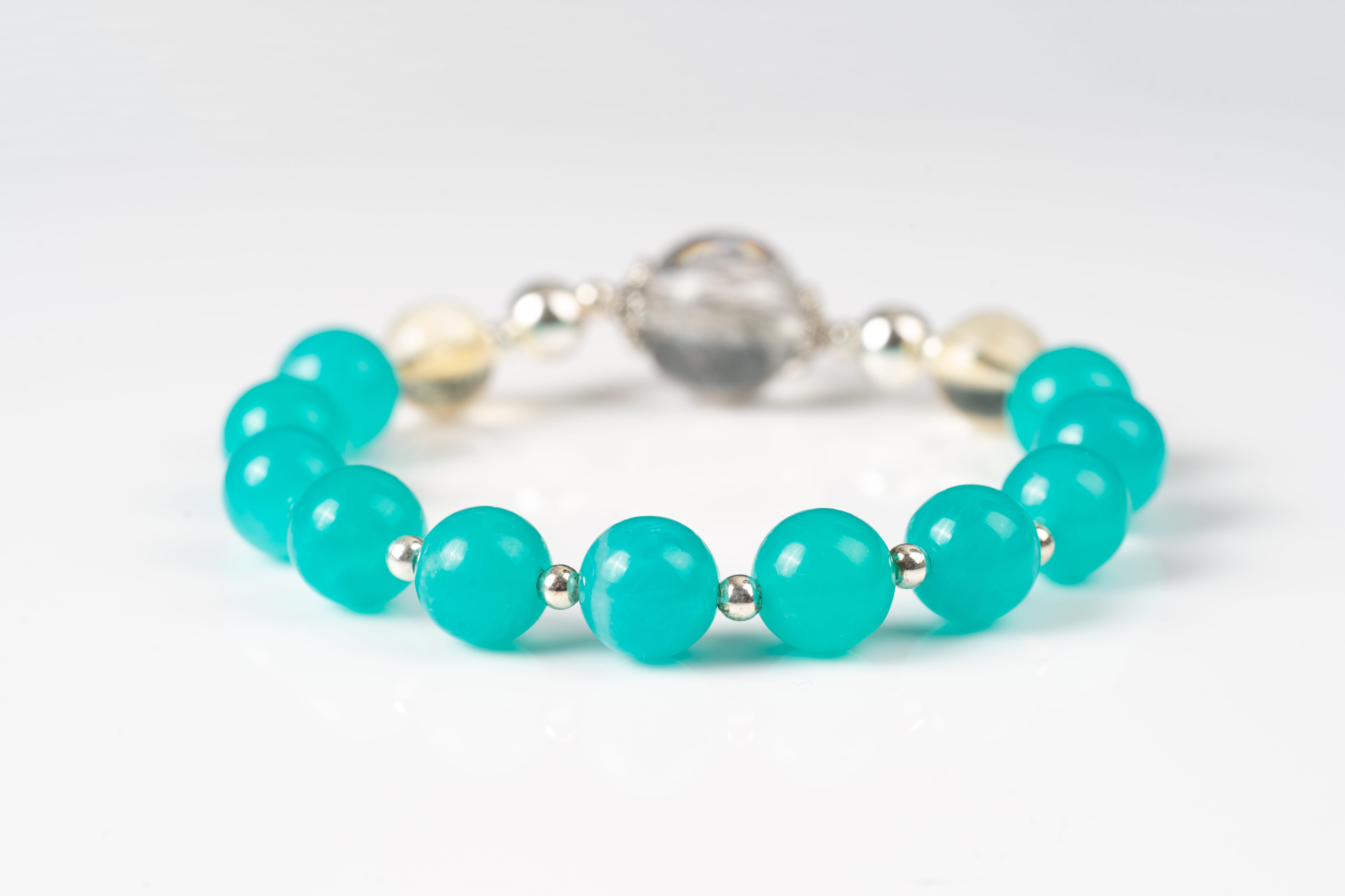 Amazonite & black tourmaline sterling silver bracelet