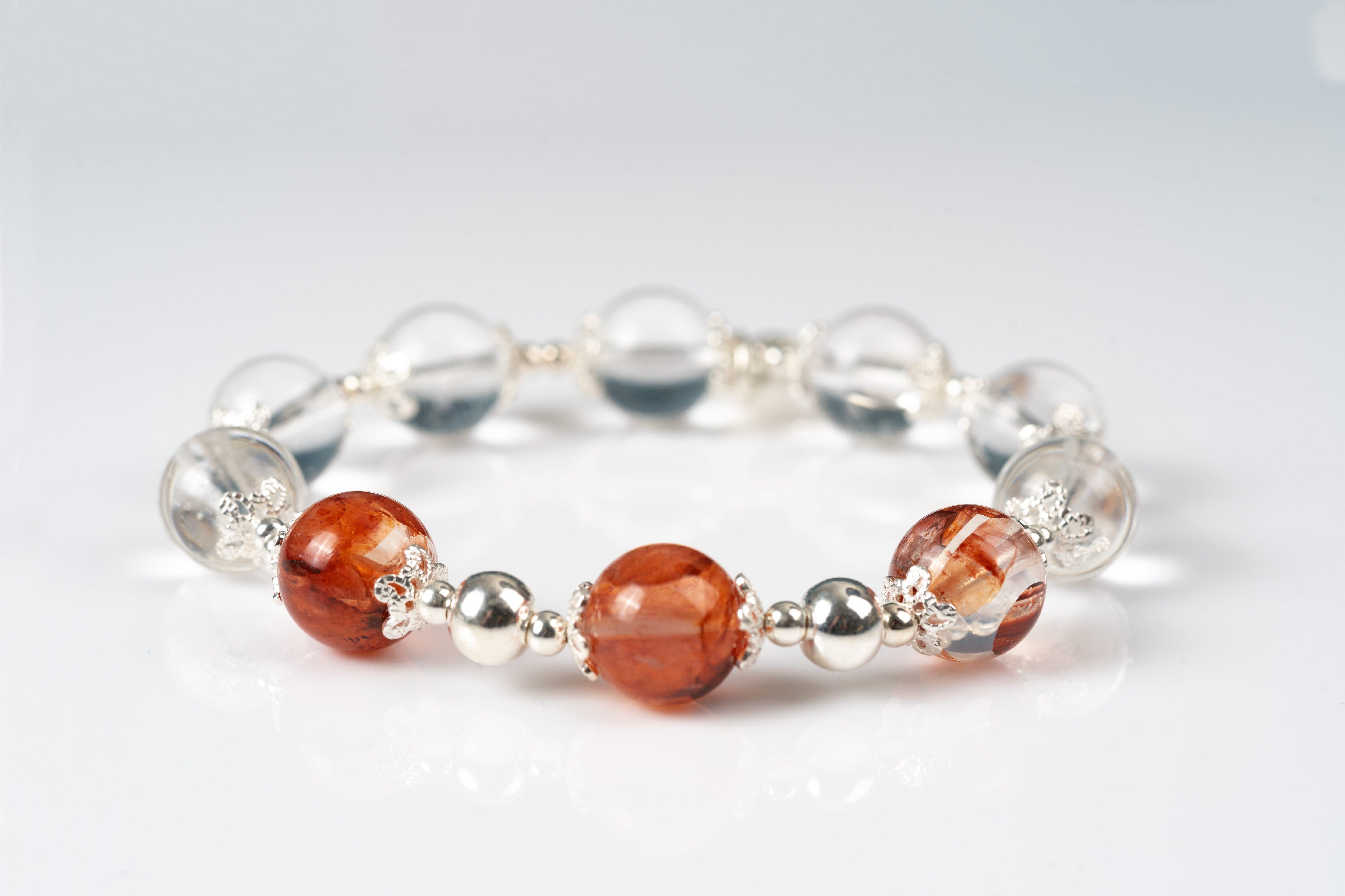 Fire quartz & clear quartz Sterling silver bracelet