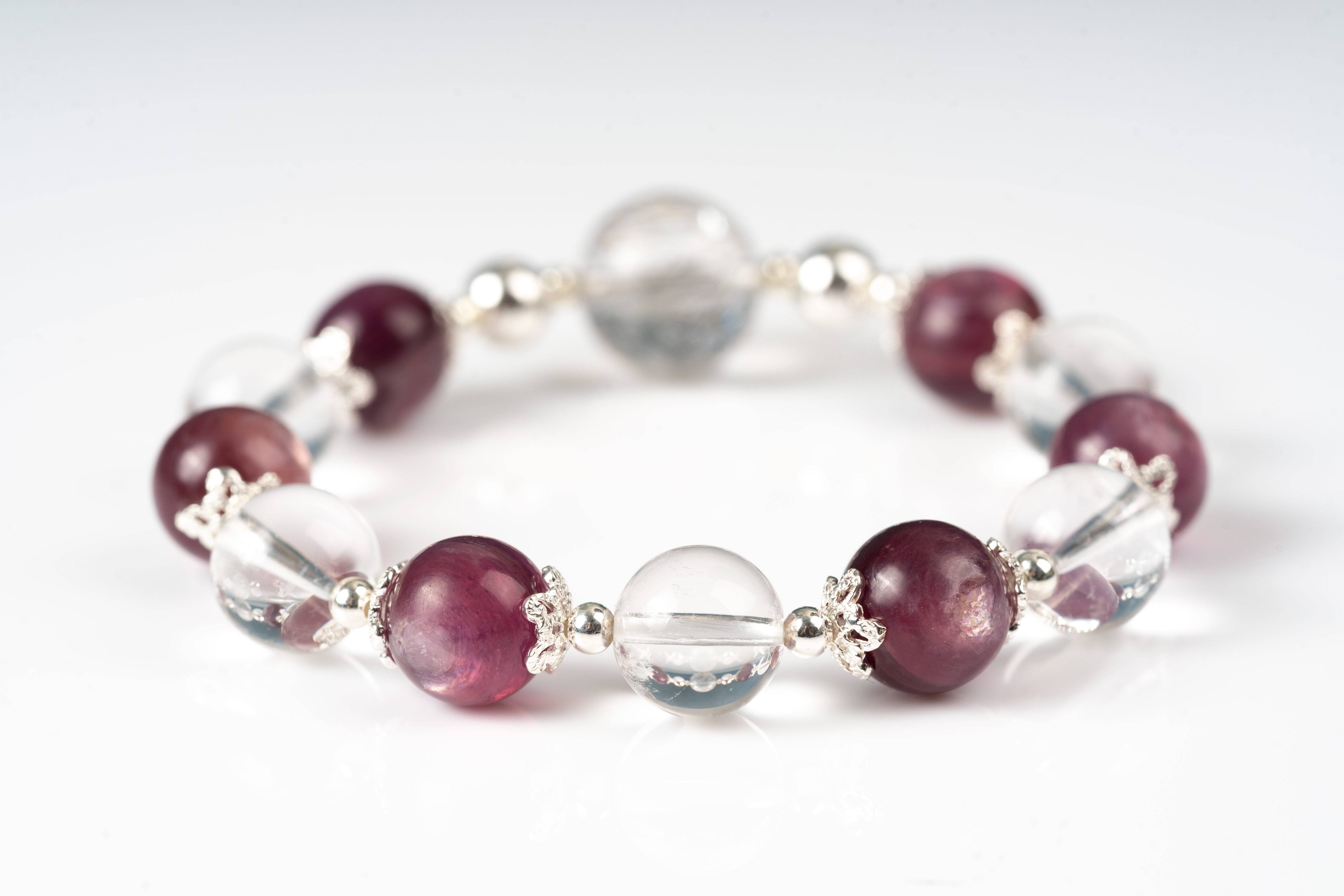 Gem lepidolite & clear quartz Sterling silver bracelet