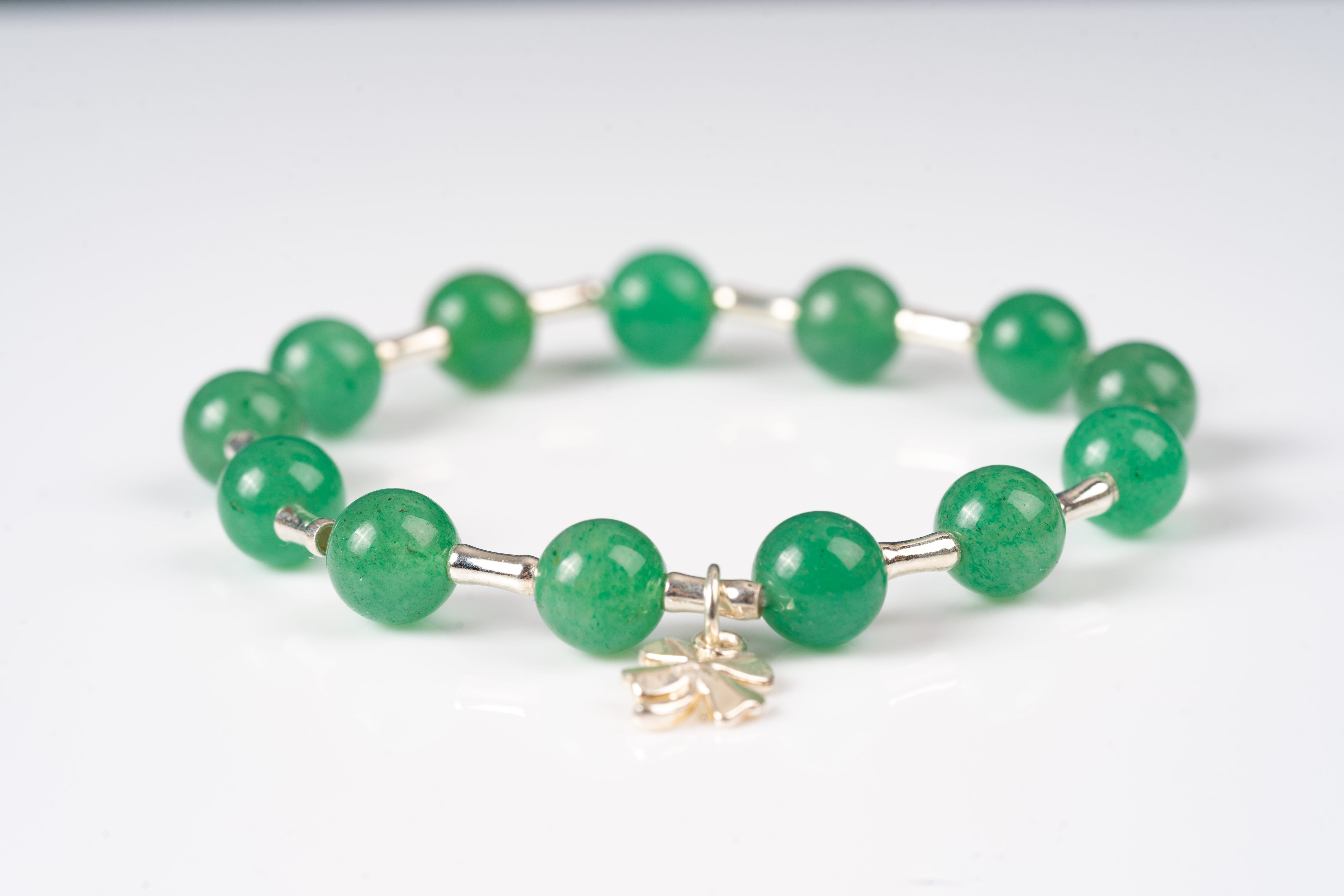 Green aventurine jade Sterling silver bracelet