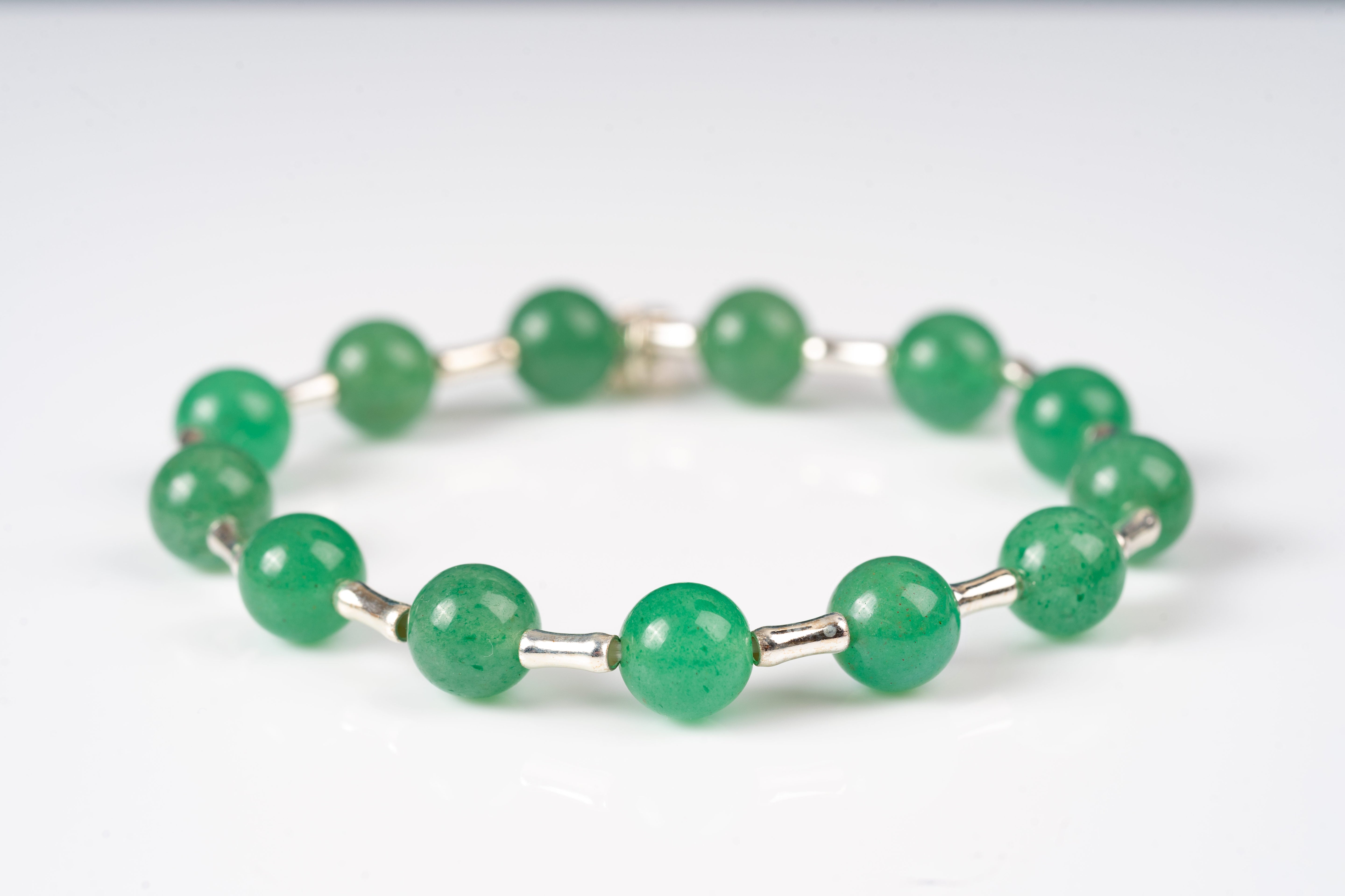 Green aventurine jade Sterling silver bracelet