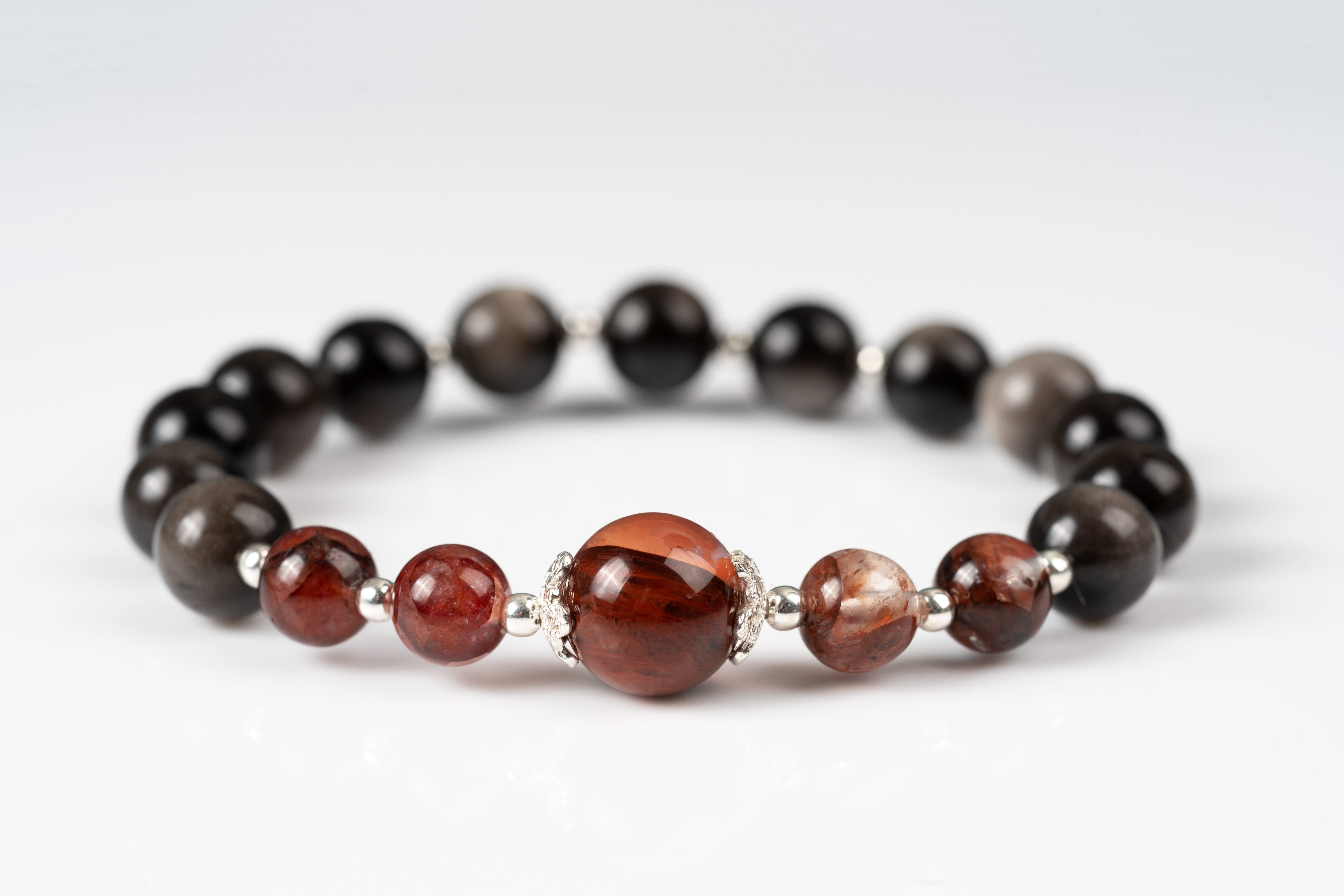 Fire quartz & sliver obsidian Sterling silver bracelet