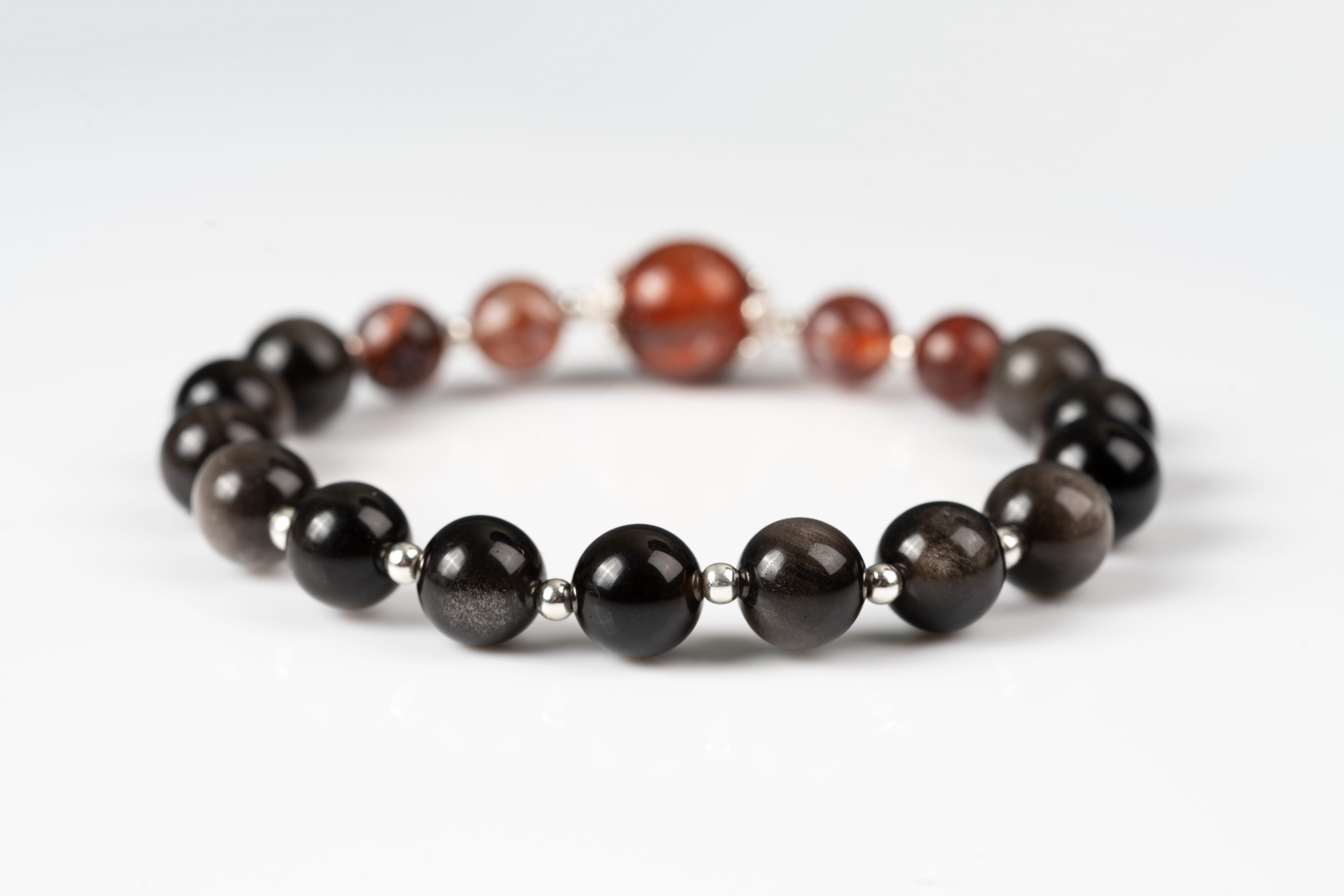 Fire quartz & sliver obsidian Sterling silver bracelet