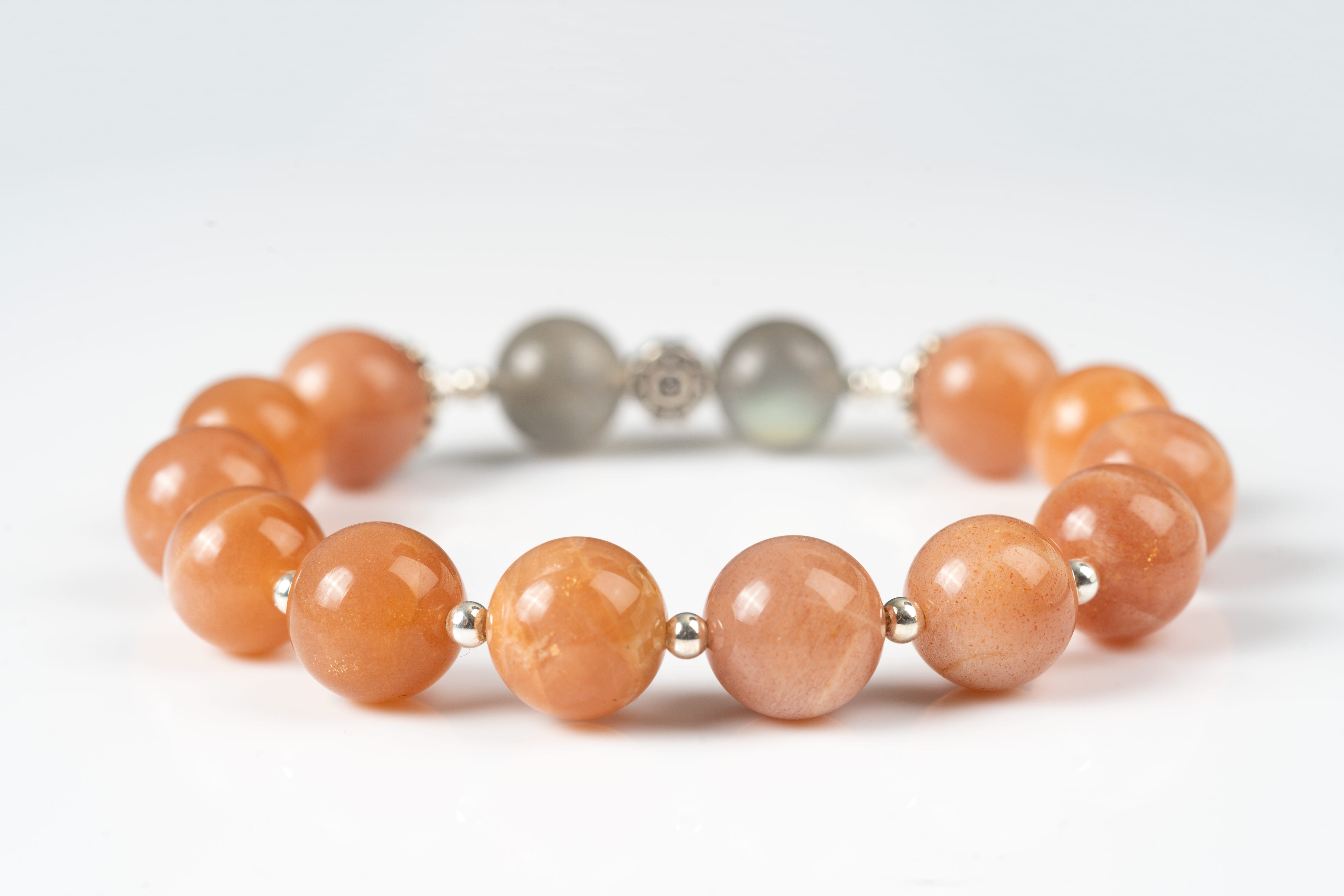 Peach & grey moonstone Sterling silver bracelet