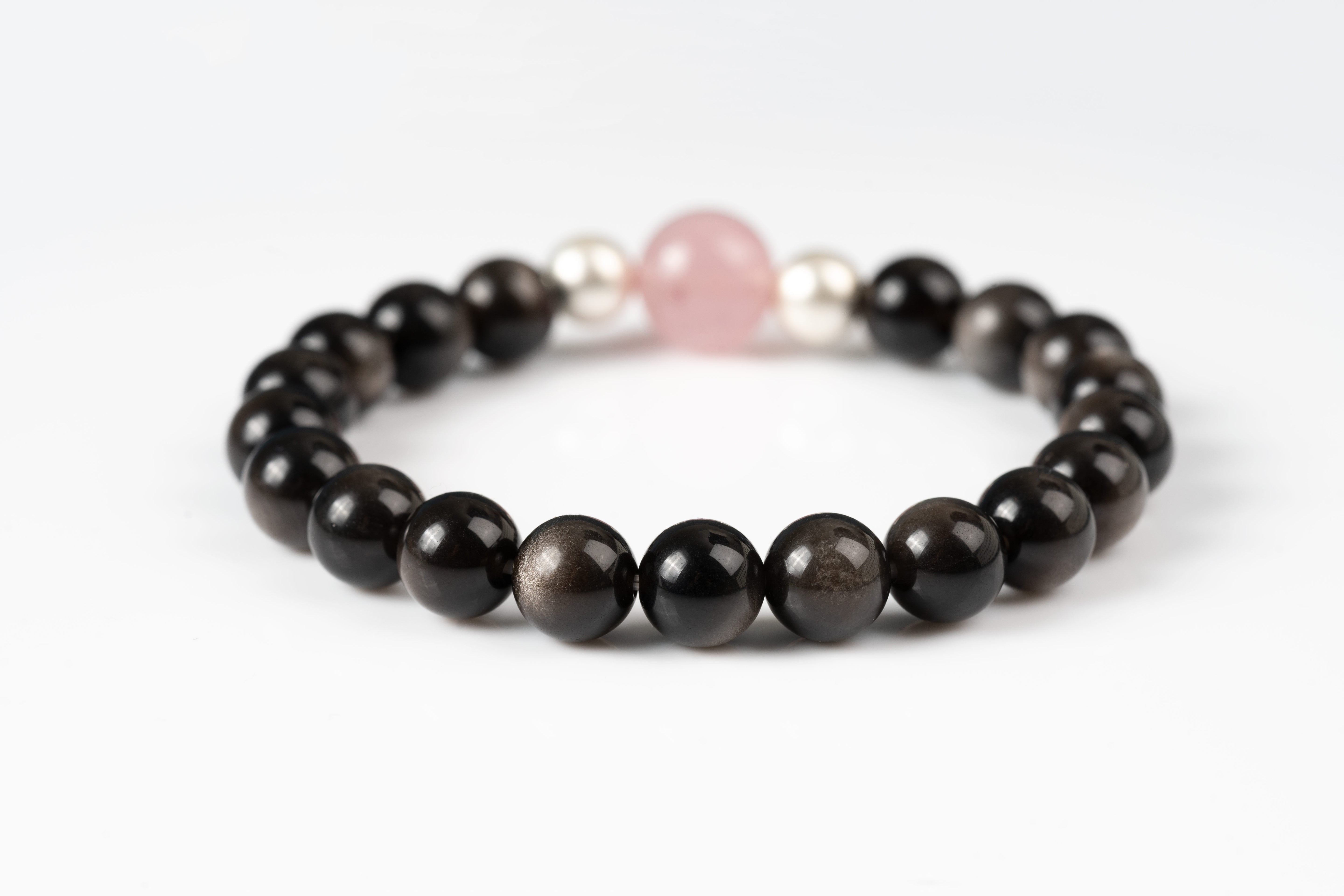 Sliver obsidian & Rose quartz Sterling silver bracelet