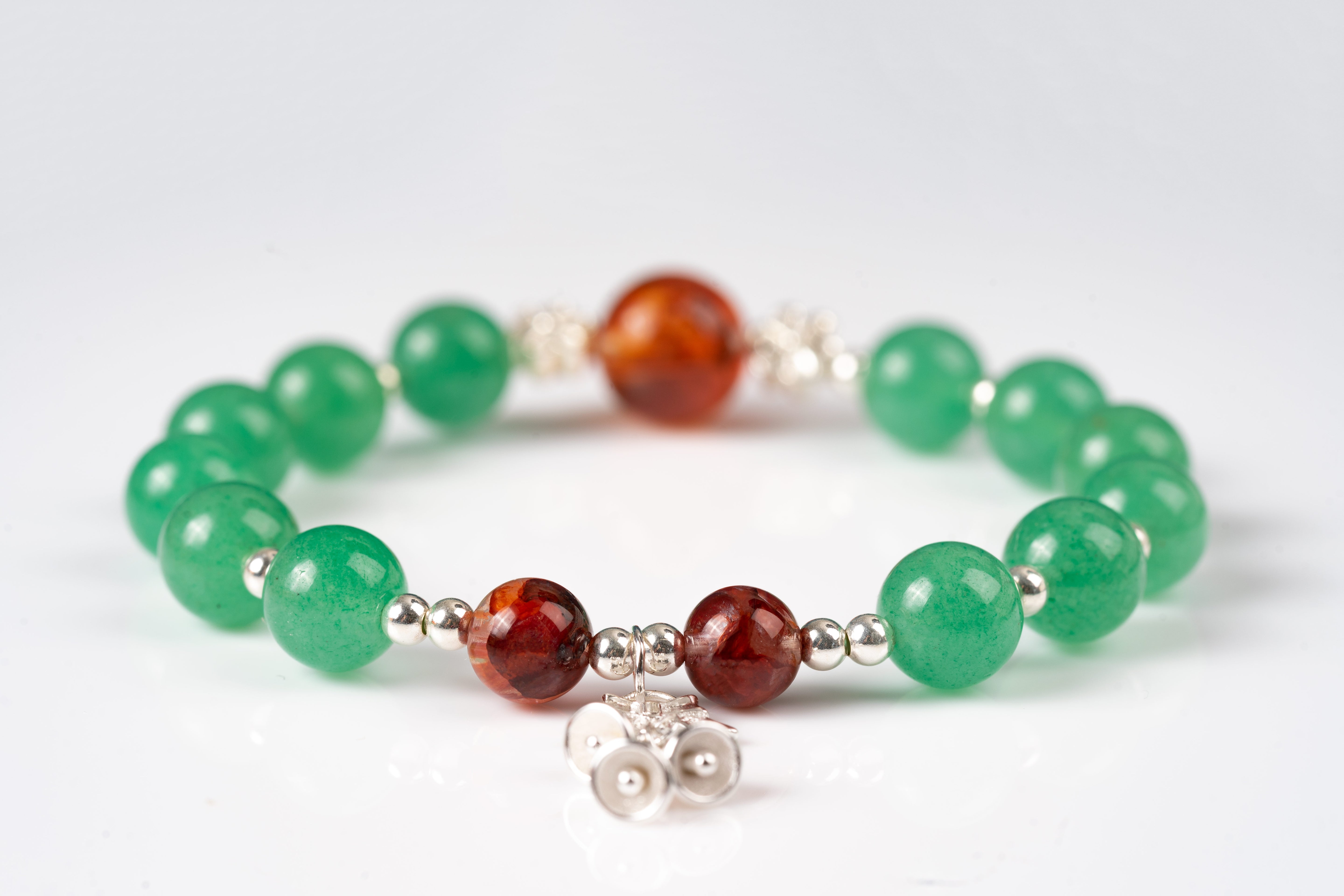 Red hematoid & jade  Sterling silver bracelet