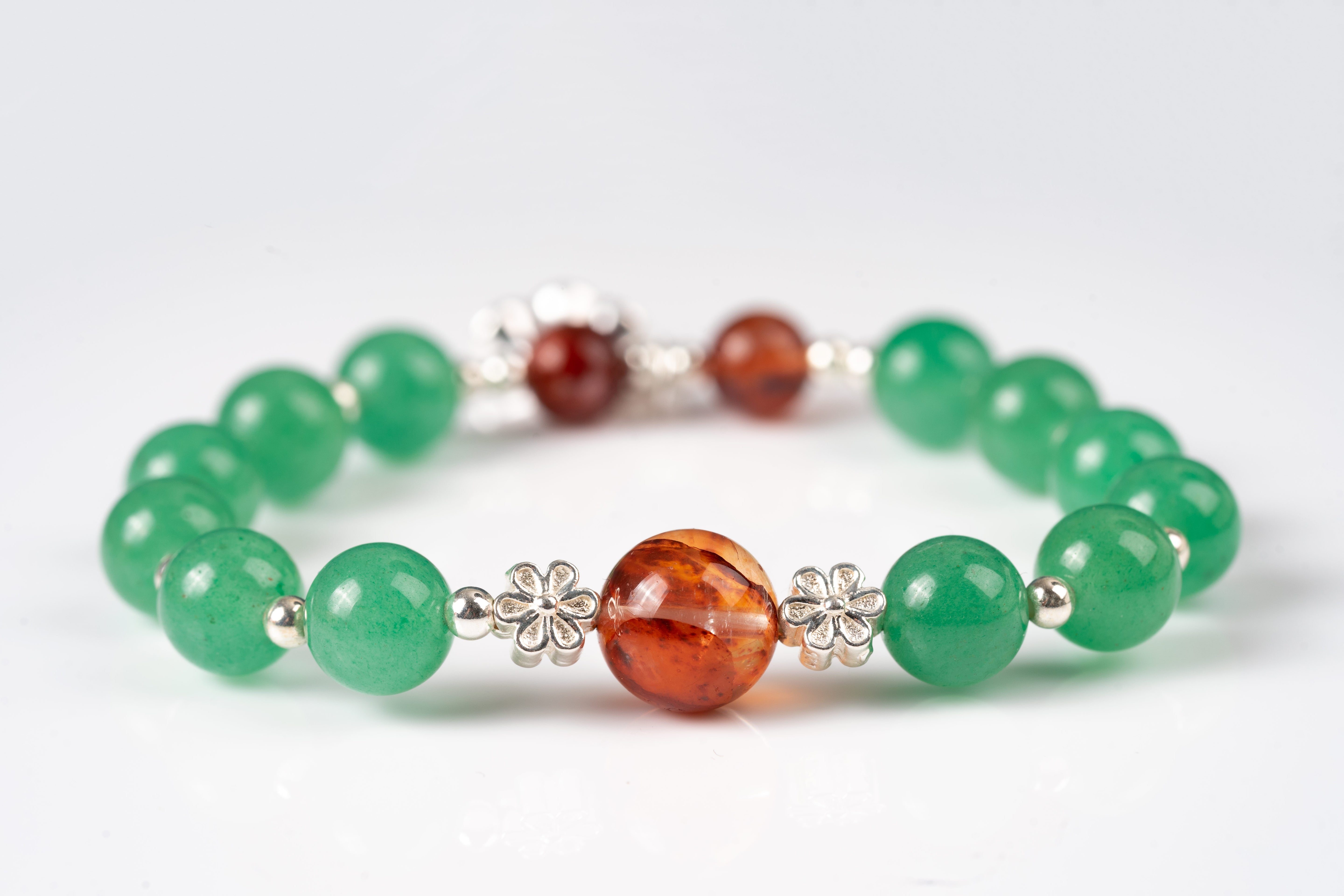 Red hematoid & jade  Sterling silver bracelet