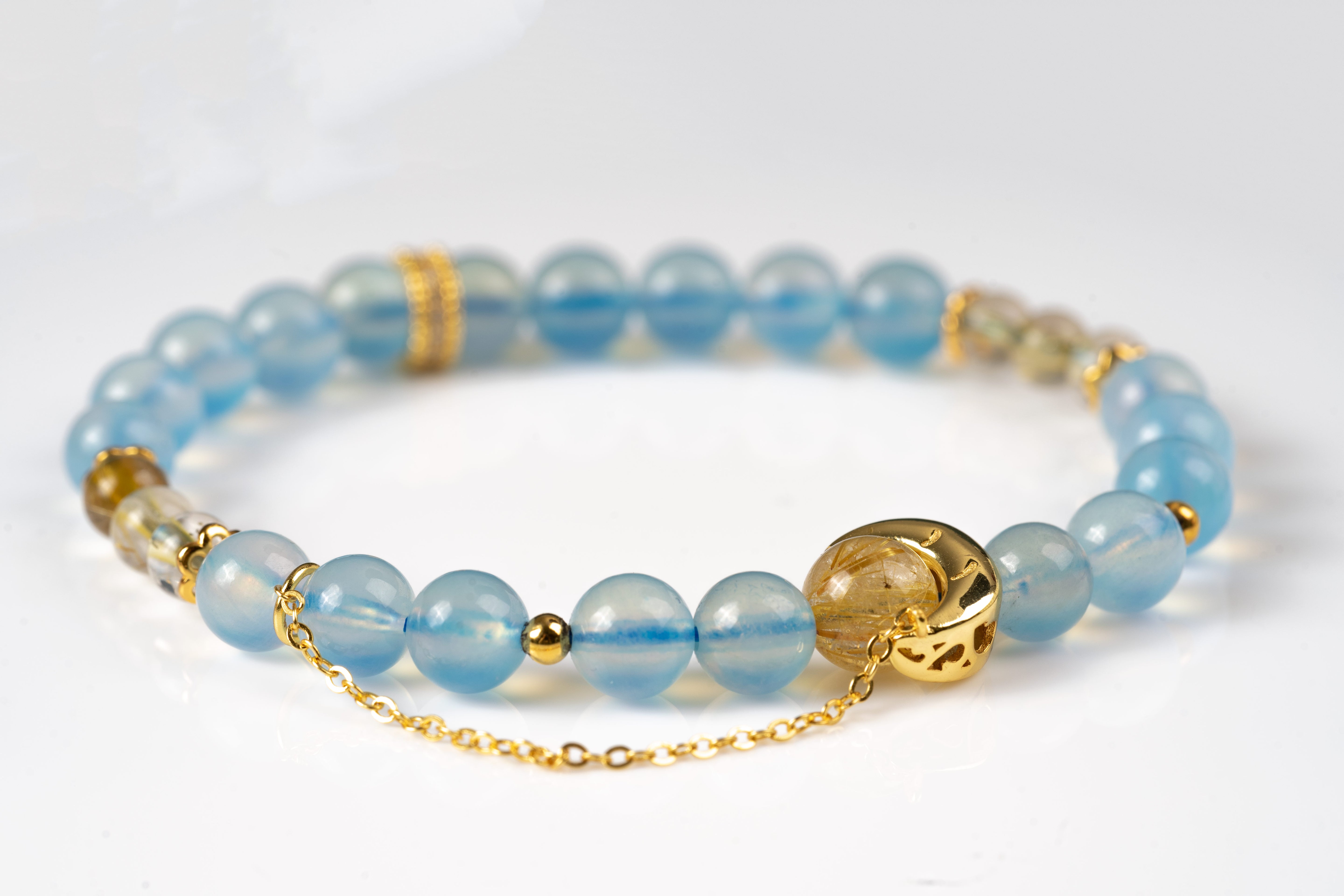 aquamarine &rutile Sterling silver bracelet