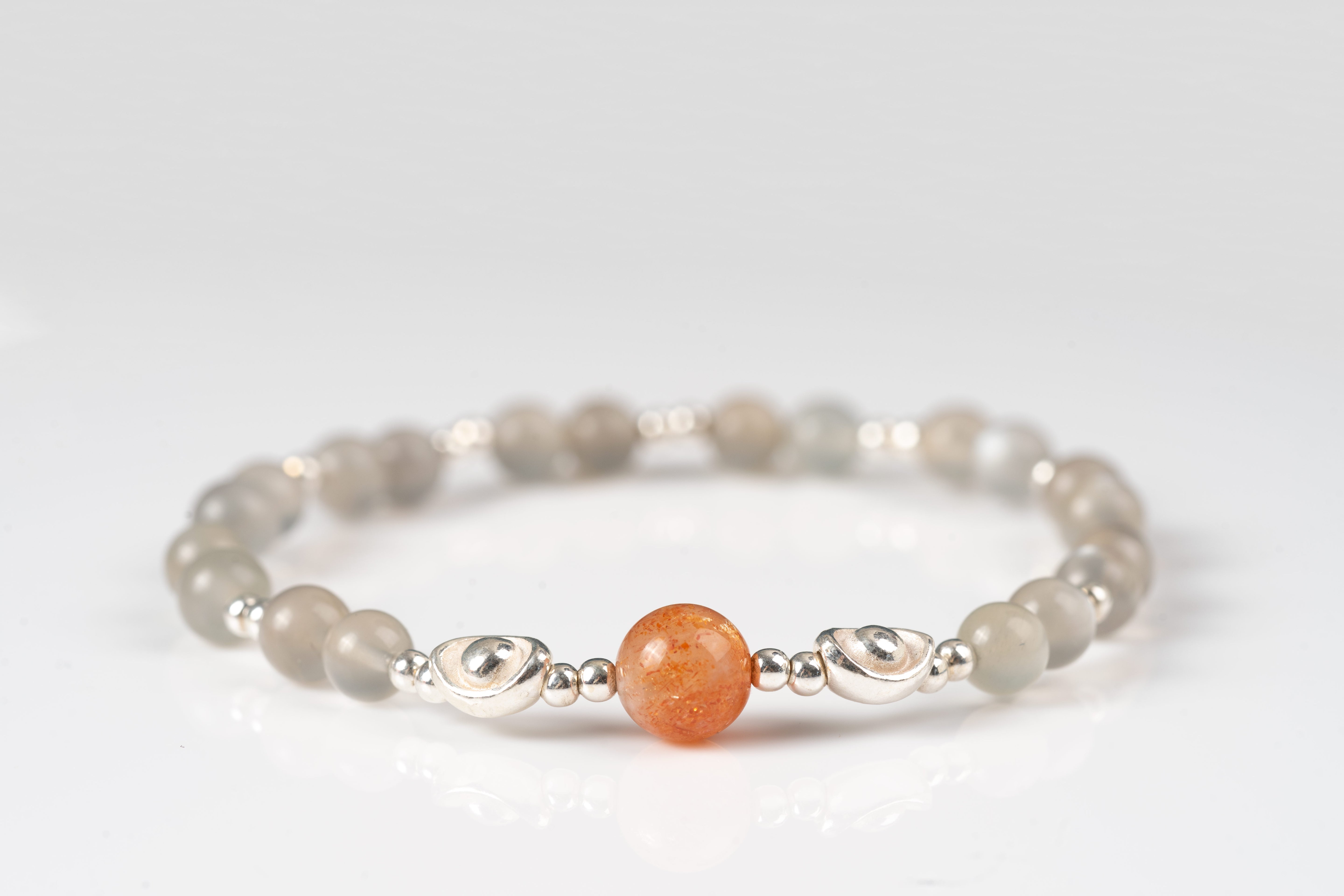 sunstone  & gray moonstone sterling silver bracelet