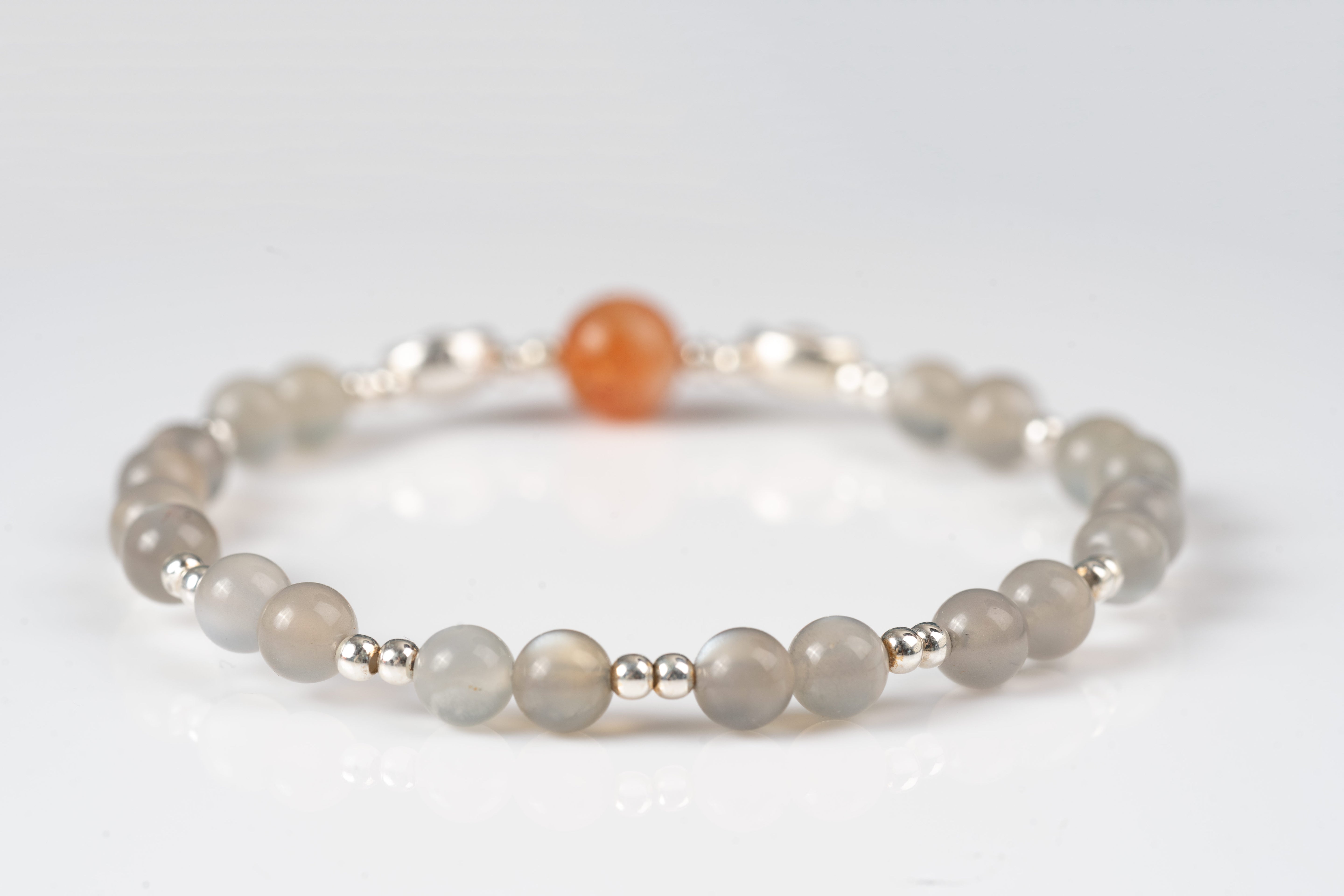 sunstone  & gray moonstone sterling silver bracelet