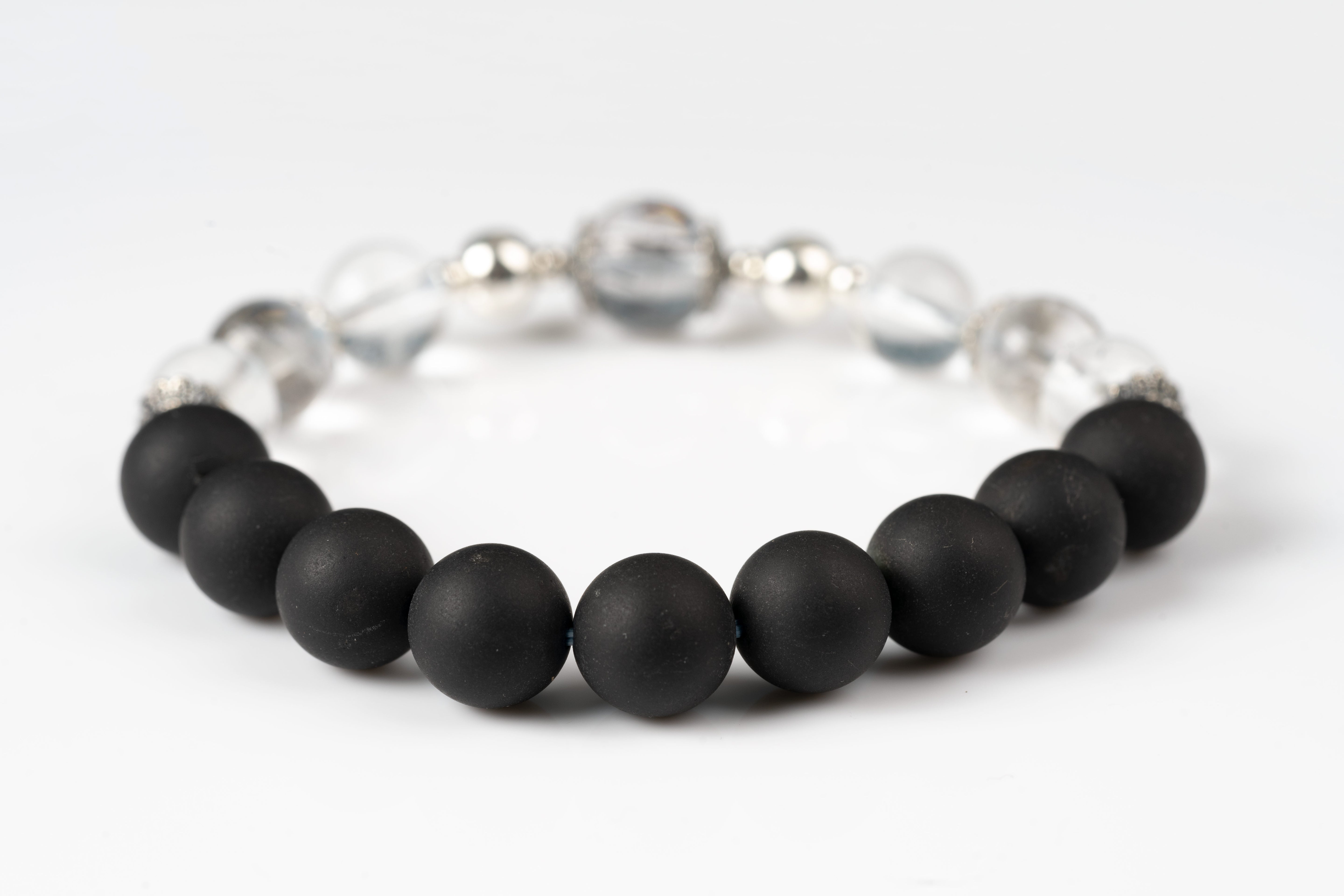 Shungite & clear quartz & black tourmaline  Sterling silver bracelet