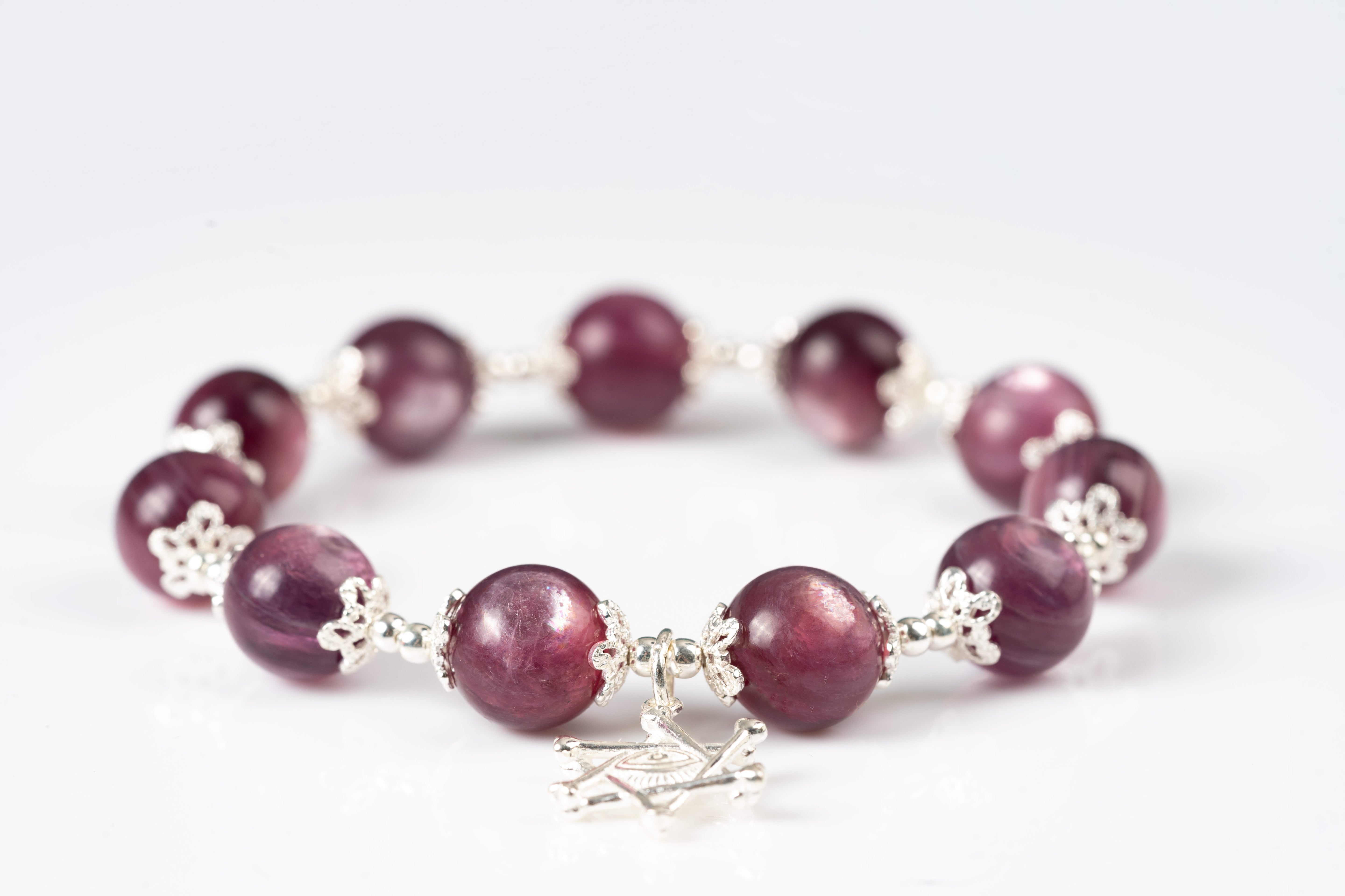 Gem lepidolite  Sterling silver bracelet