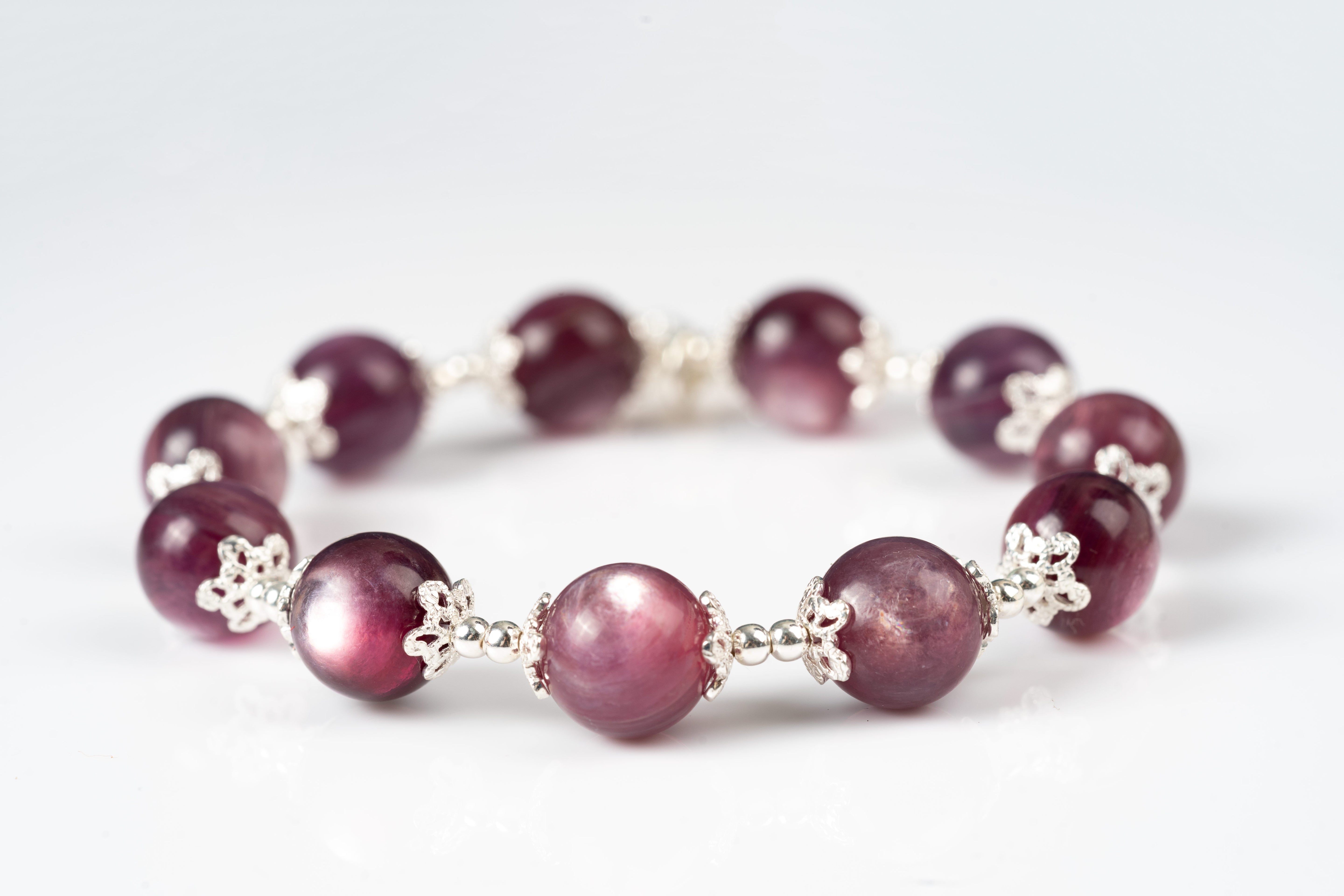 Gem lepidolite  Sterling silver bracelet