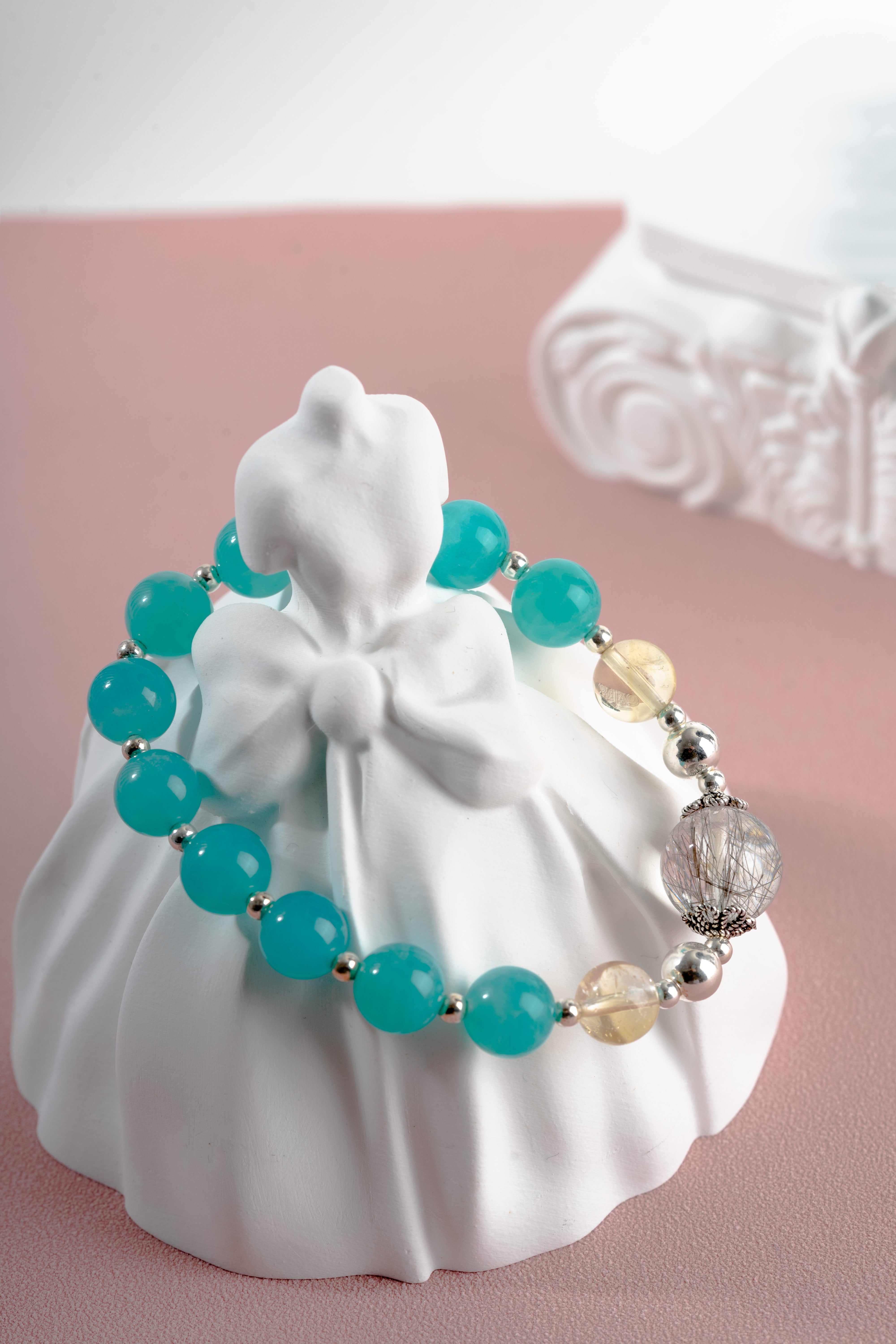 Amazonite & black tourmaline sterling silver bracelet