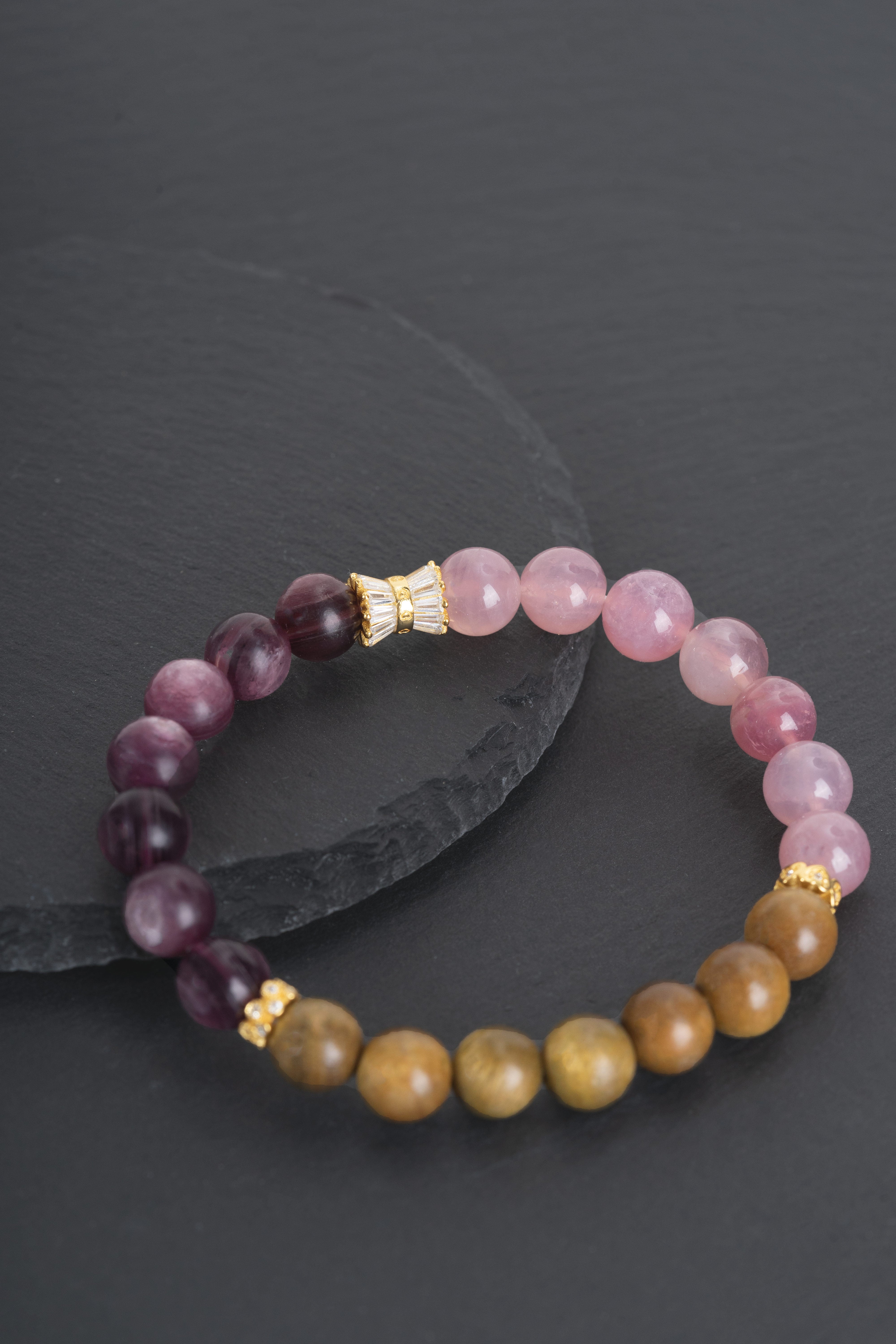 Gem lepidolite & rose quartz & Sandalwood Sterling silver bracelet