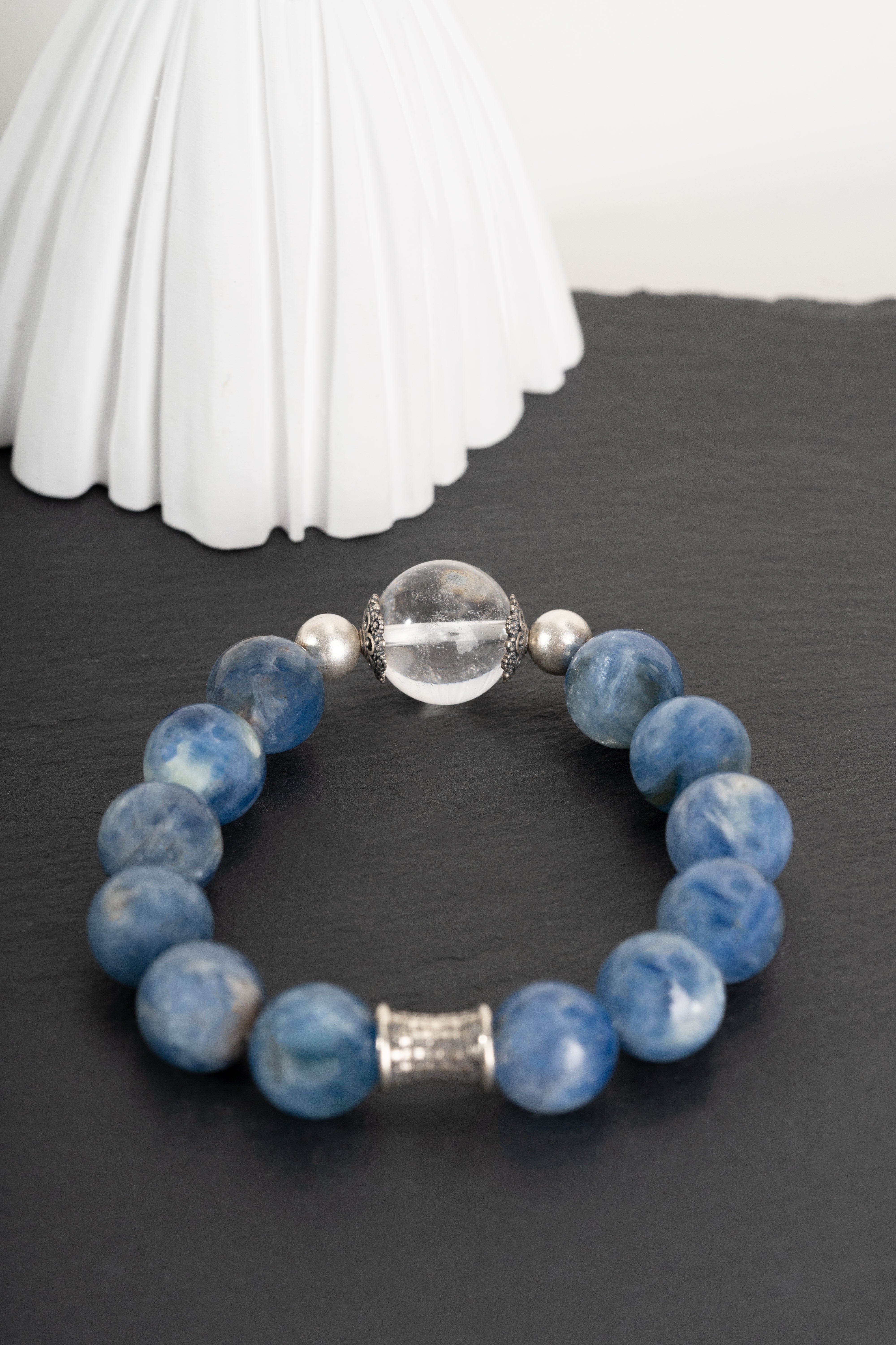 Kyanite & clear quartz Sterling silver bracelet