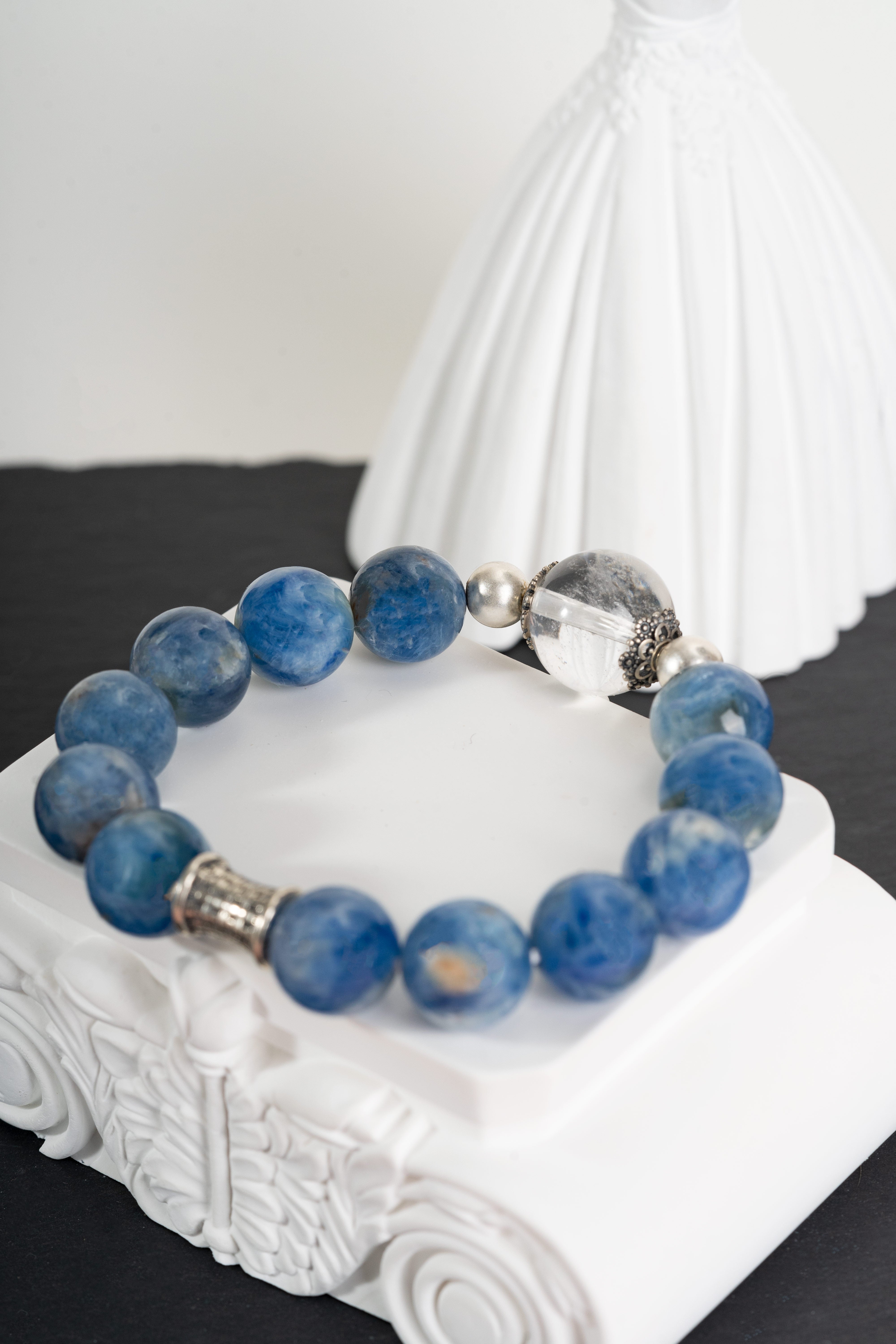 Kyanite & clear quartz Sterling silver bracelet