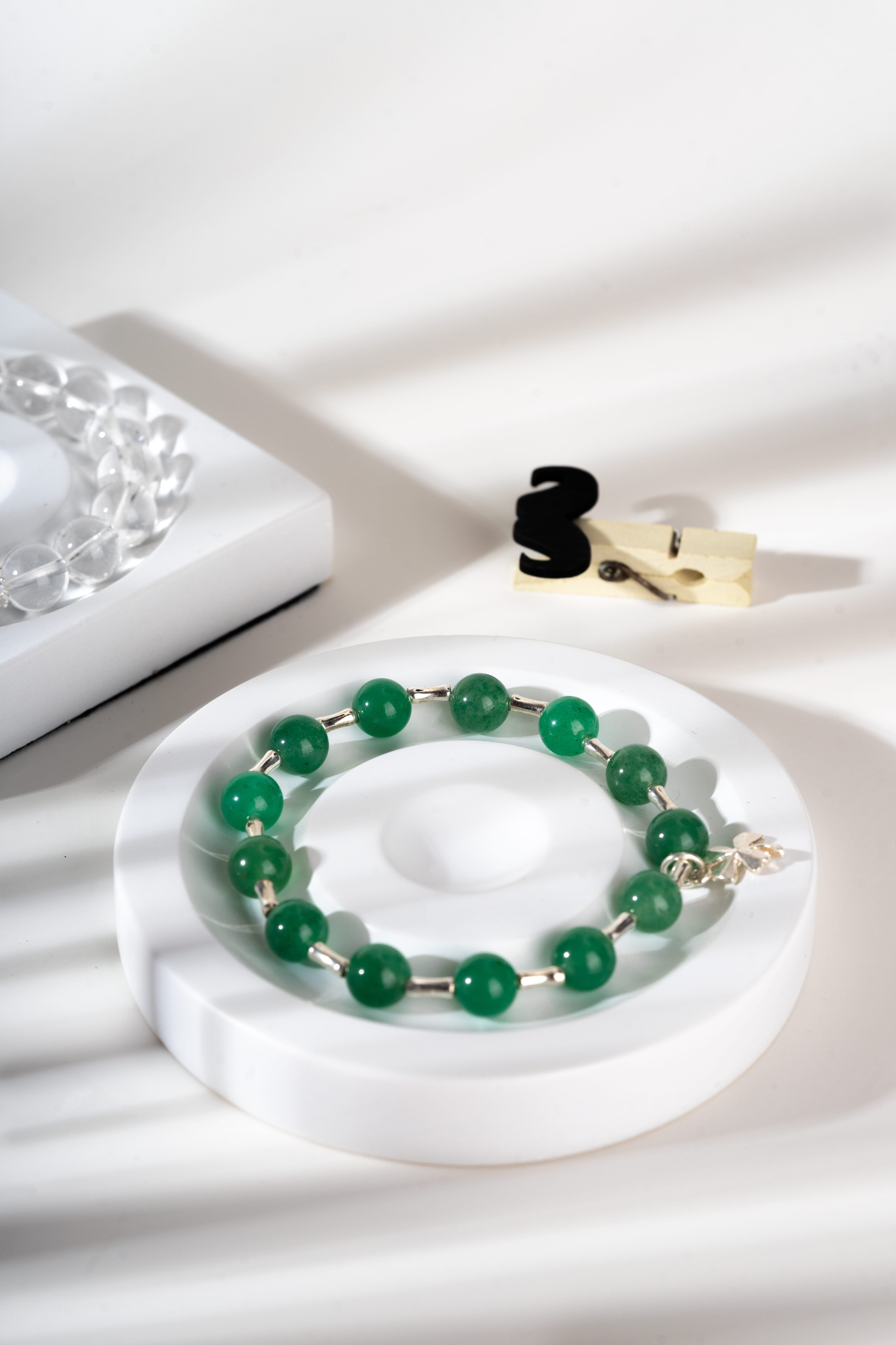 Green aventurine jade Sterling silver bracelet