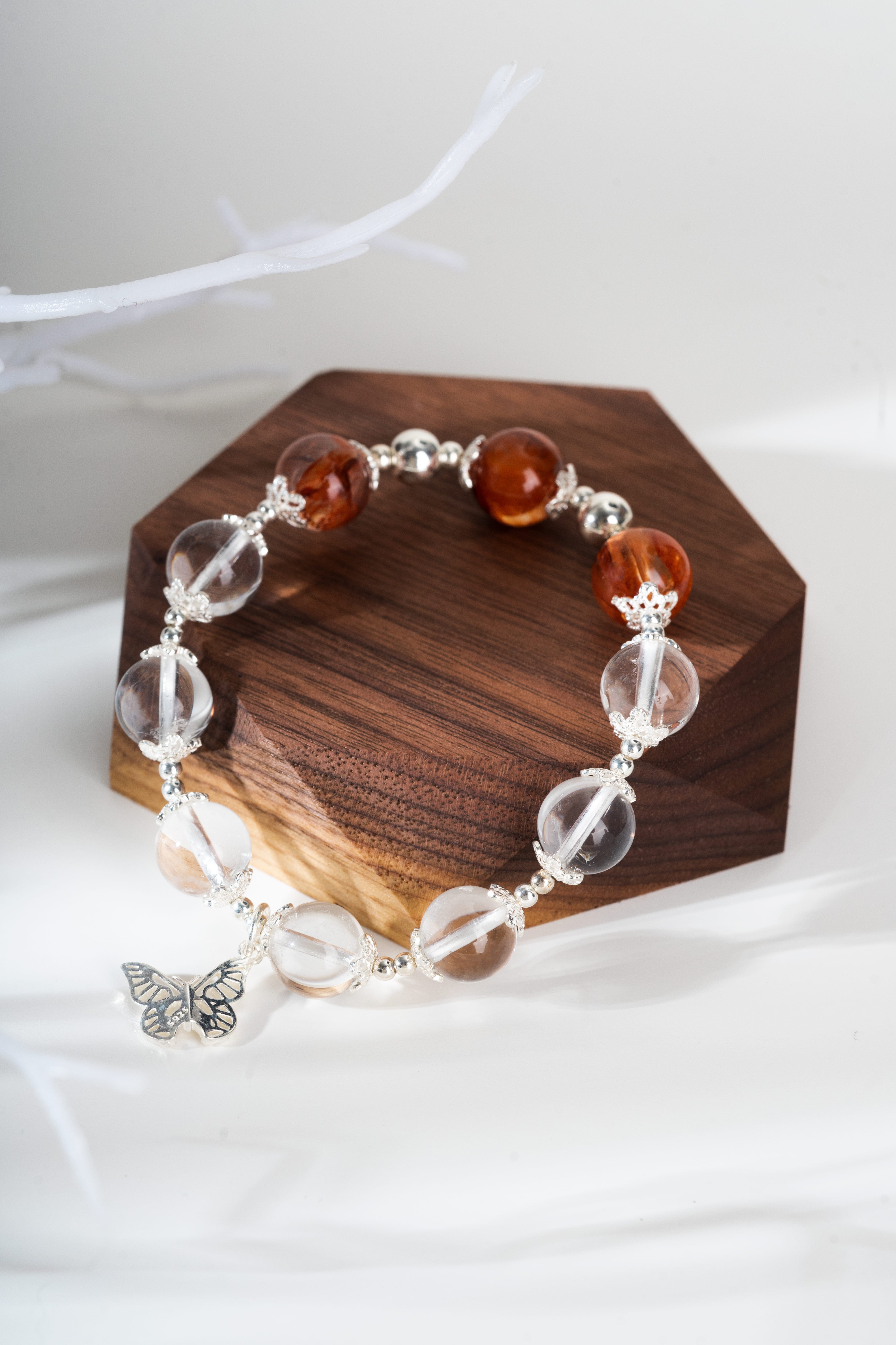 Fire quartz & clear quartz Sterling silver bracelet