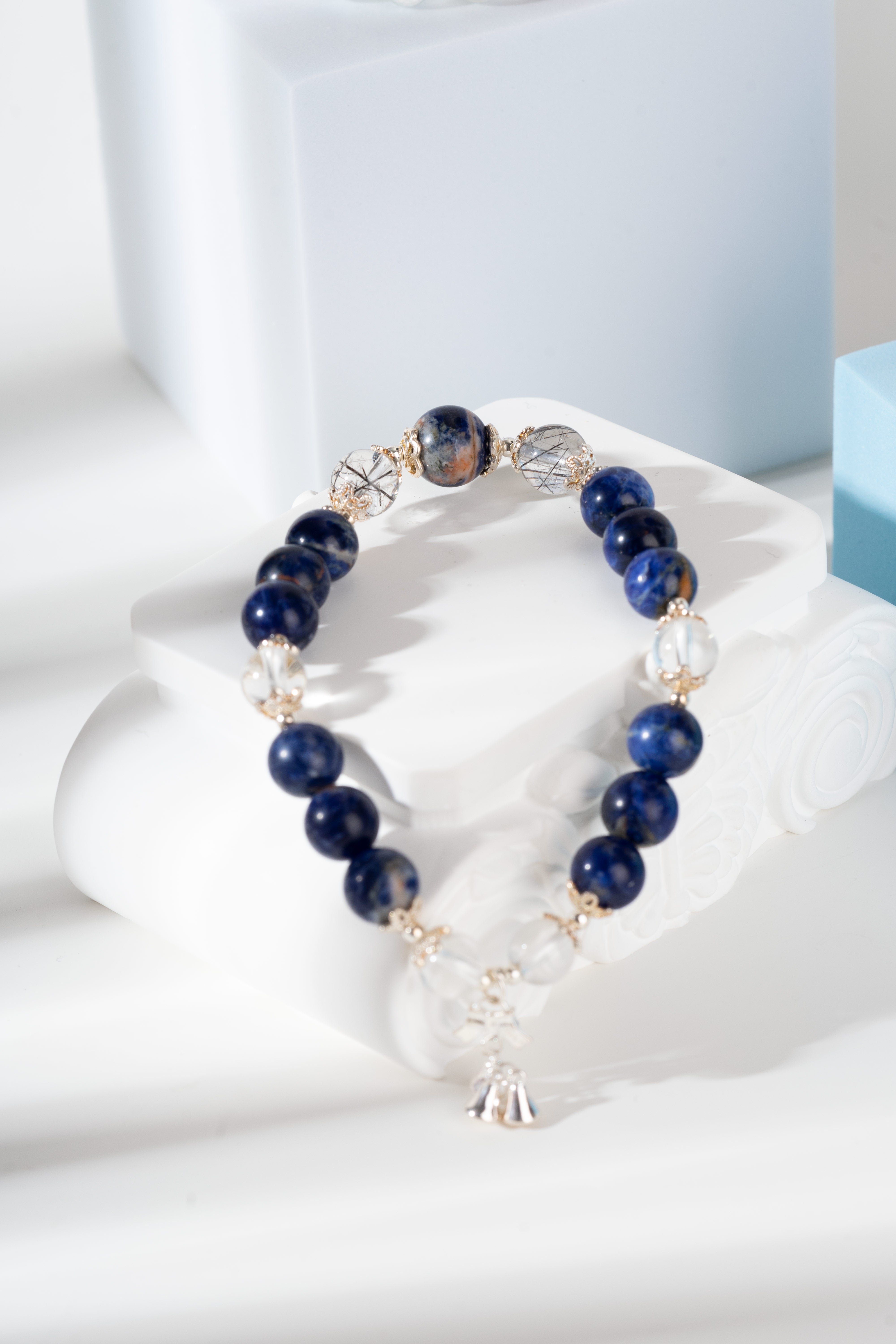 sodalite & clear quartz Sterling silver bracelet