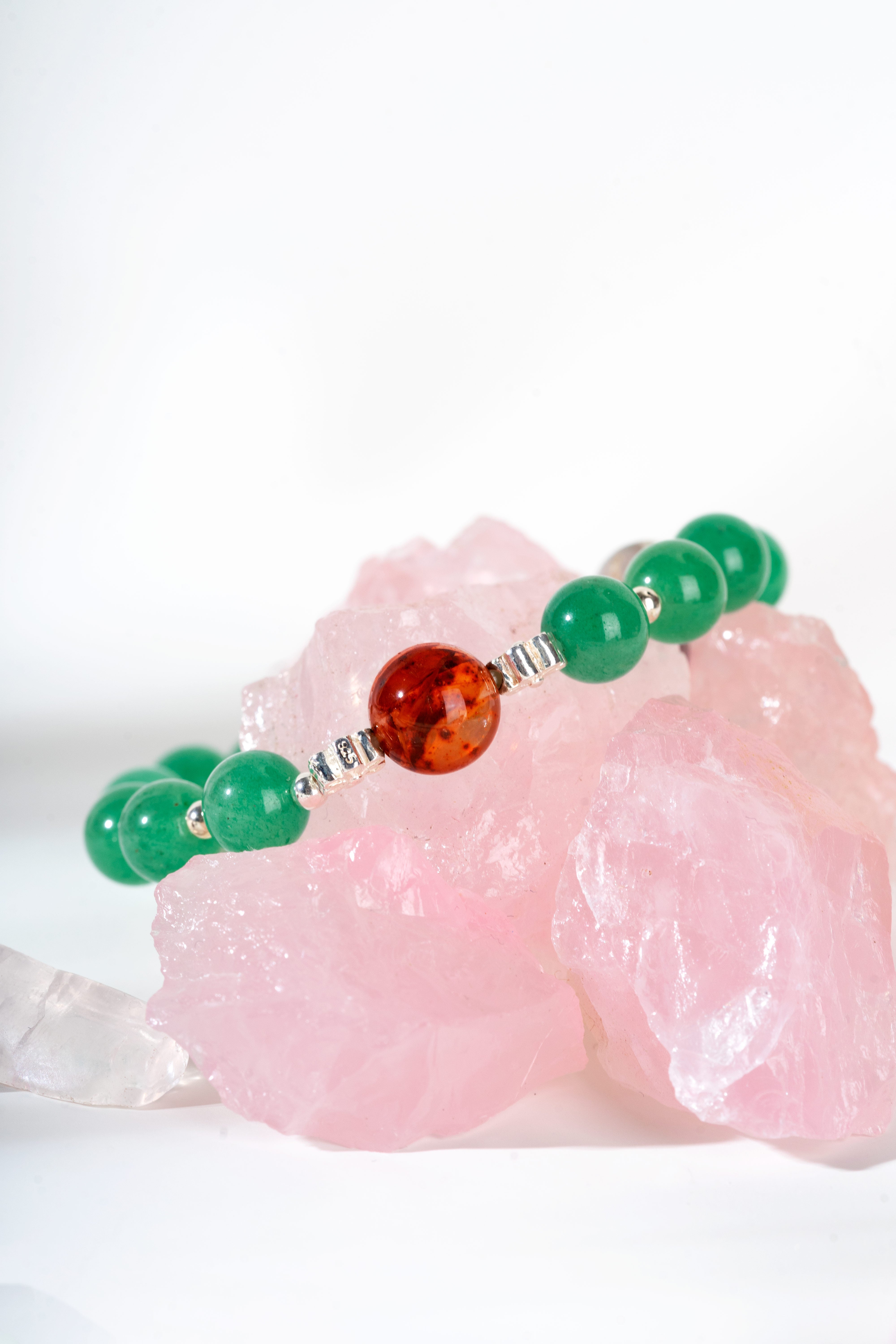 Red hematoid & jade  Sterling silver bracelet