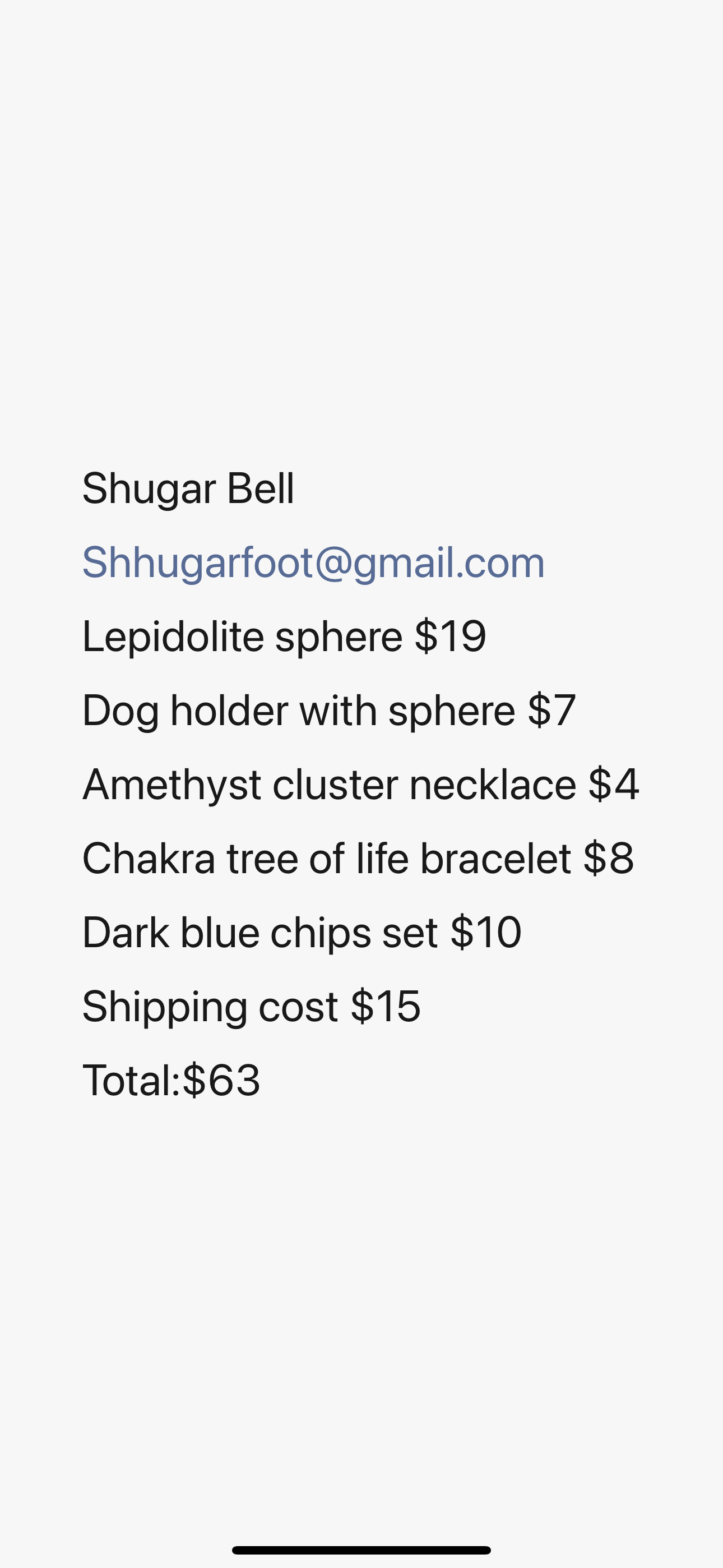 Shugar bell order from show